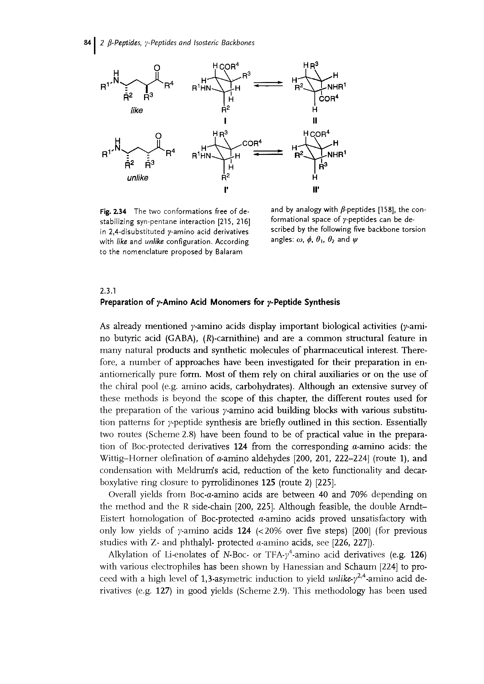 Fig. 2.34 The two conformations free of destabilizing syn-pentane interaction [215, 216] in 2,4-disubstituted y-amino acid derivatives with like and unlike configuration. According to the nomenclature proposed by Balaram...