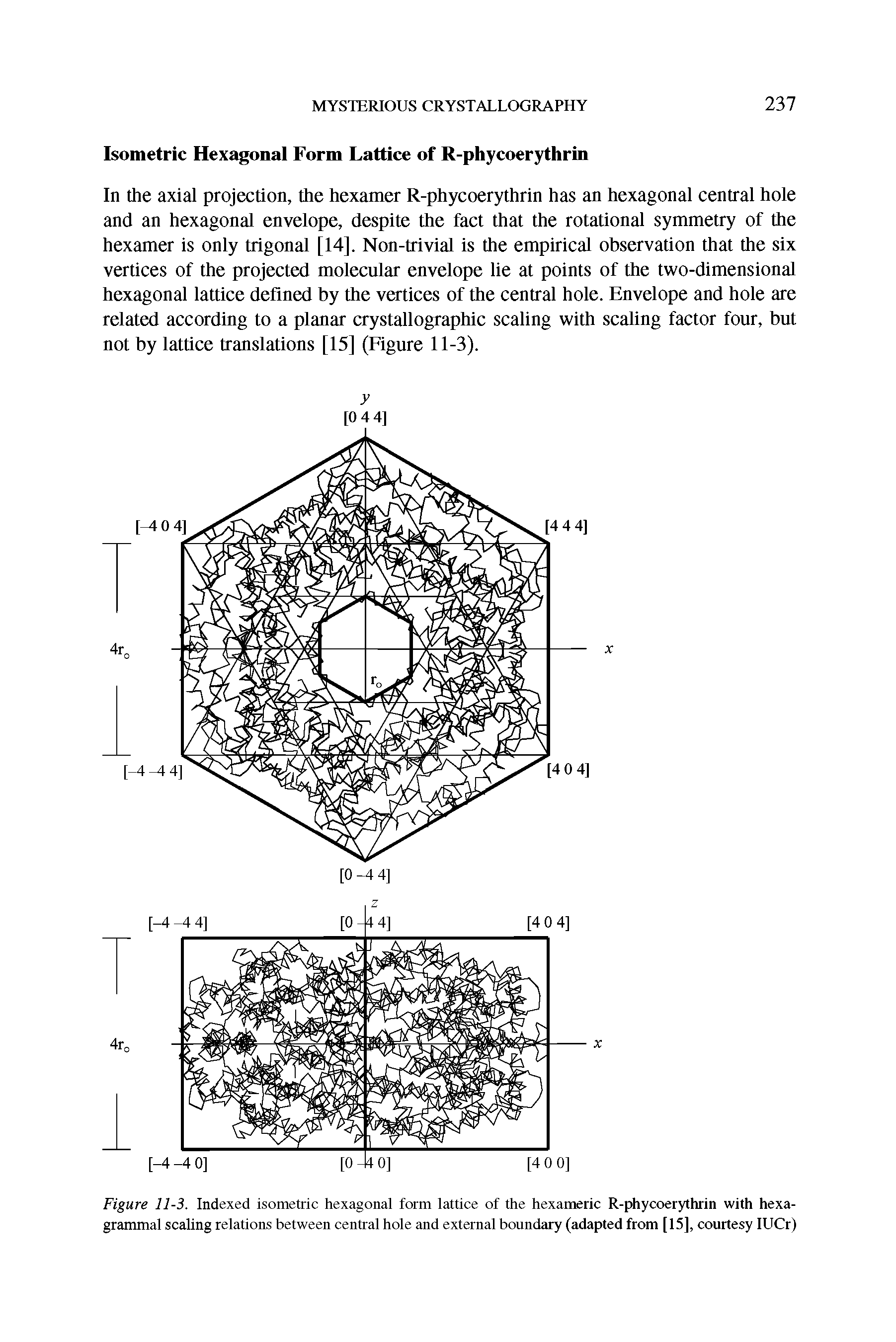 Figure 11-3. Indexed isometric hexagonal form lattice of the hexameric R-phycoerythrin with hexa-...
