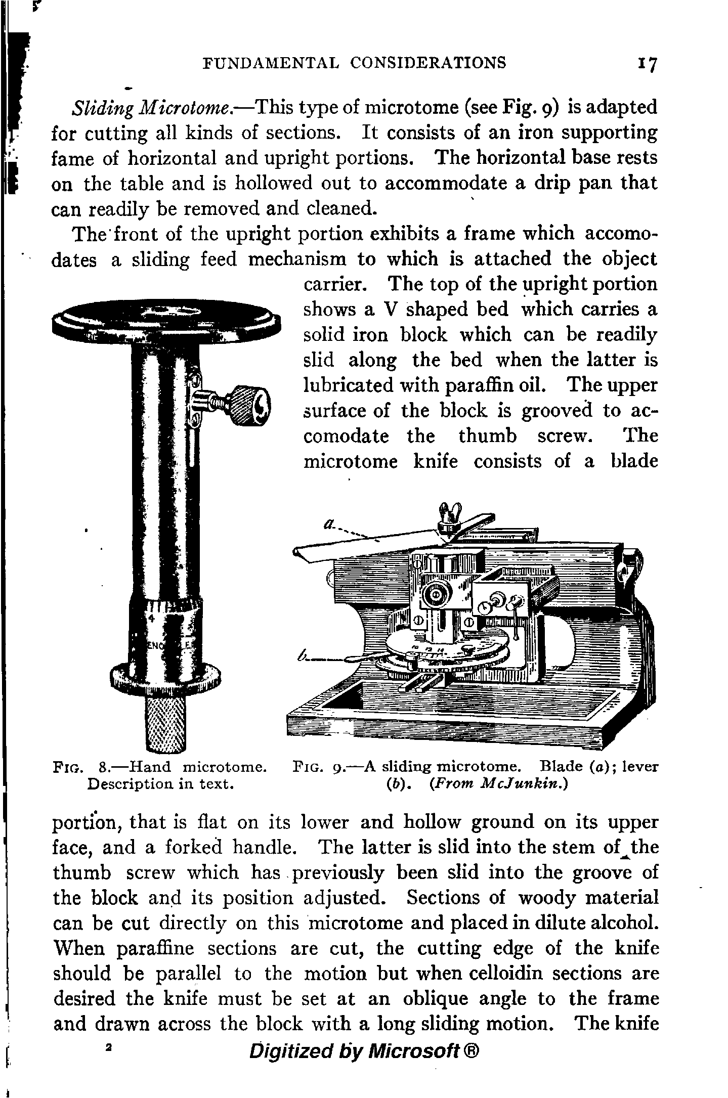 Fig. 9.—A sliding microtome. Blade (a) lever (6). From McJunkin.)...
