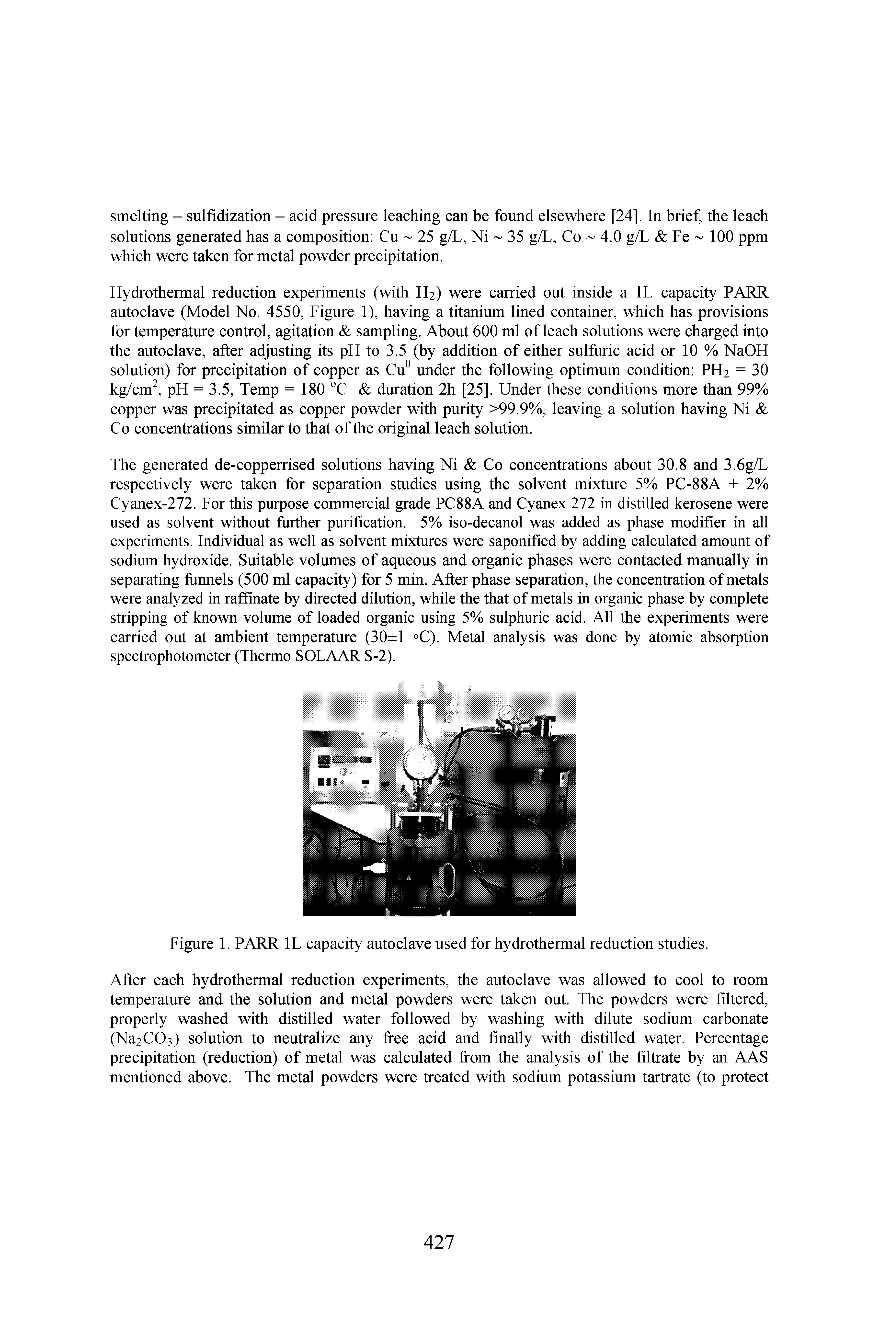 Figure 1. PARR IL capacity autoclave used for hydrothermal reduction studies.