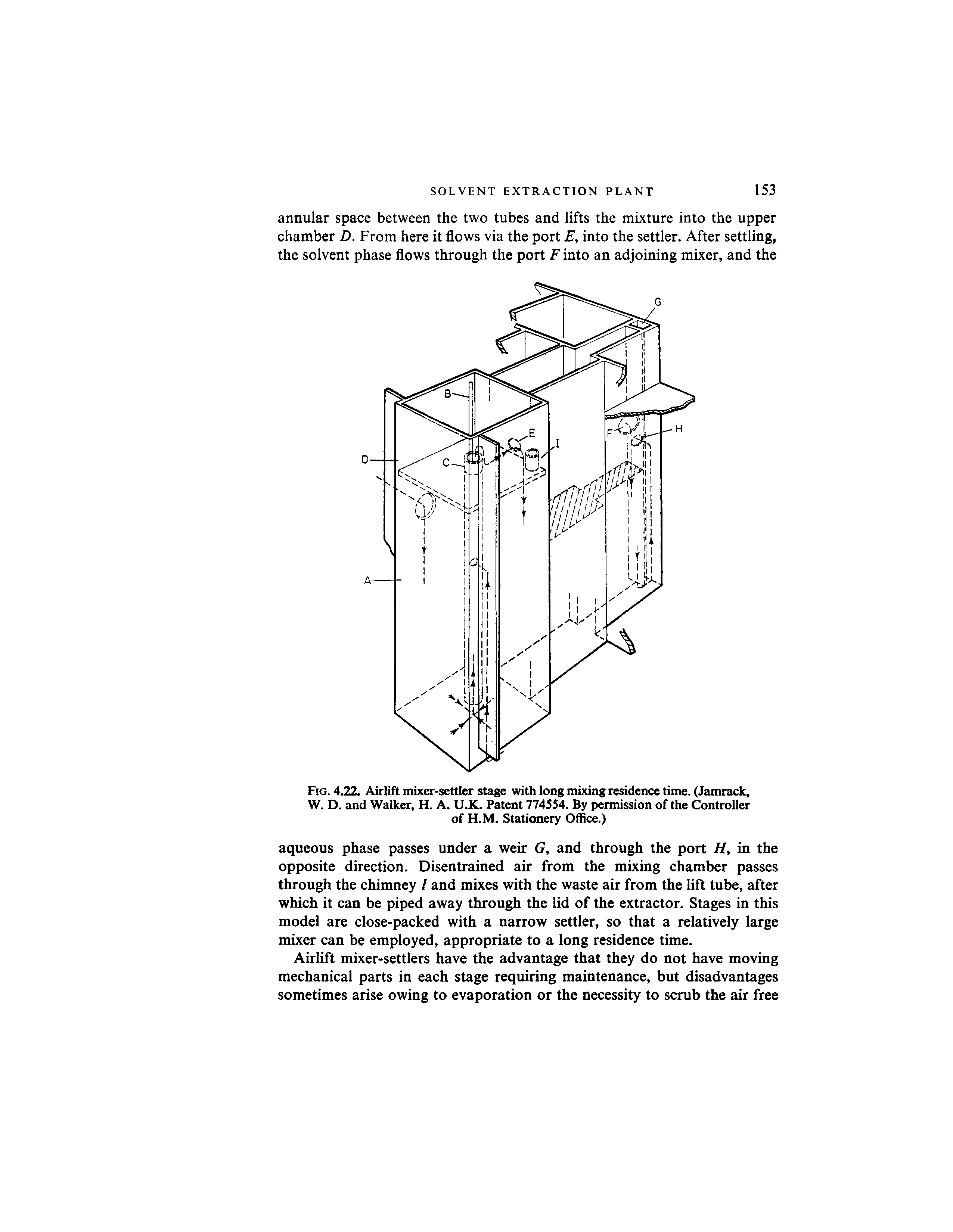 Fig. 4.22. Airlift mixer-settler stage with long mixing residence time. (Jamrack,...