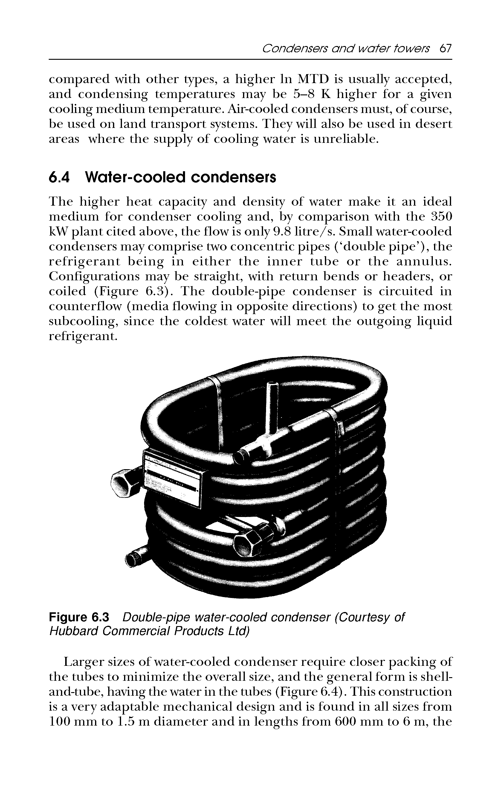 Figure 6.3 Double-pipe water-cooled condenser (Courtesy of Hubbard Commercial Products Ltd)...