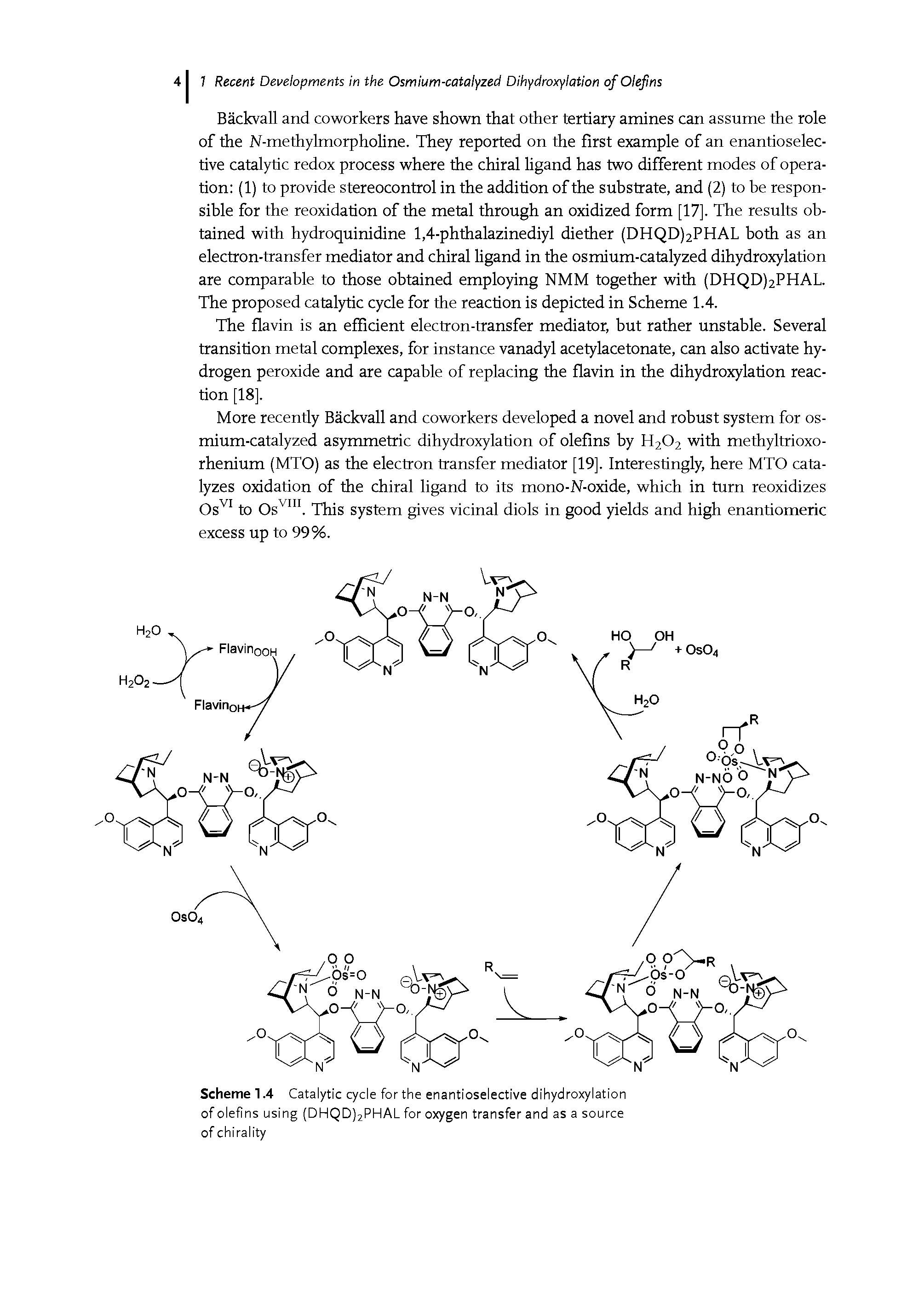 Scheme 1.4 Catalytic cycle for the enantioselective dihydroxylation of olefins using (DHQDjjPHAL for oxygen transfer and as a source of chirality...