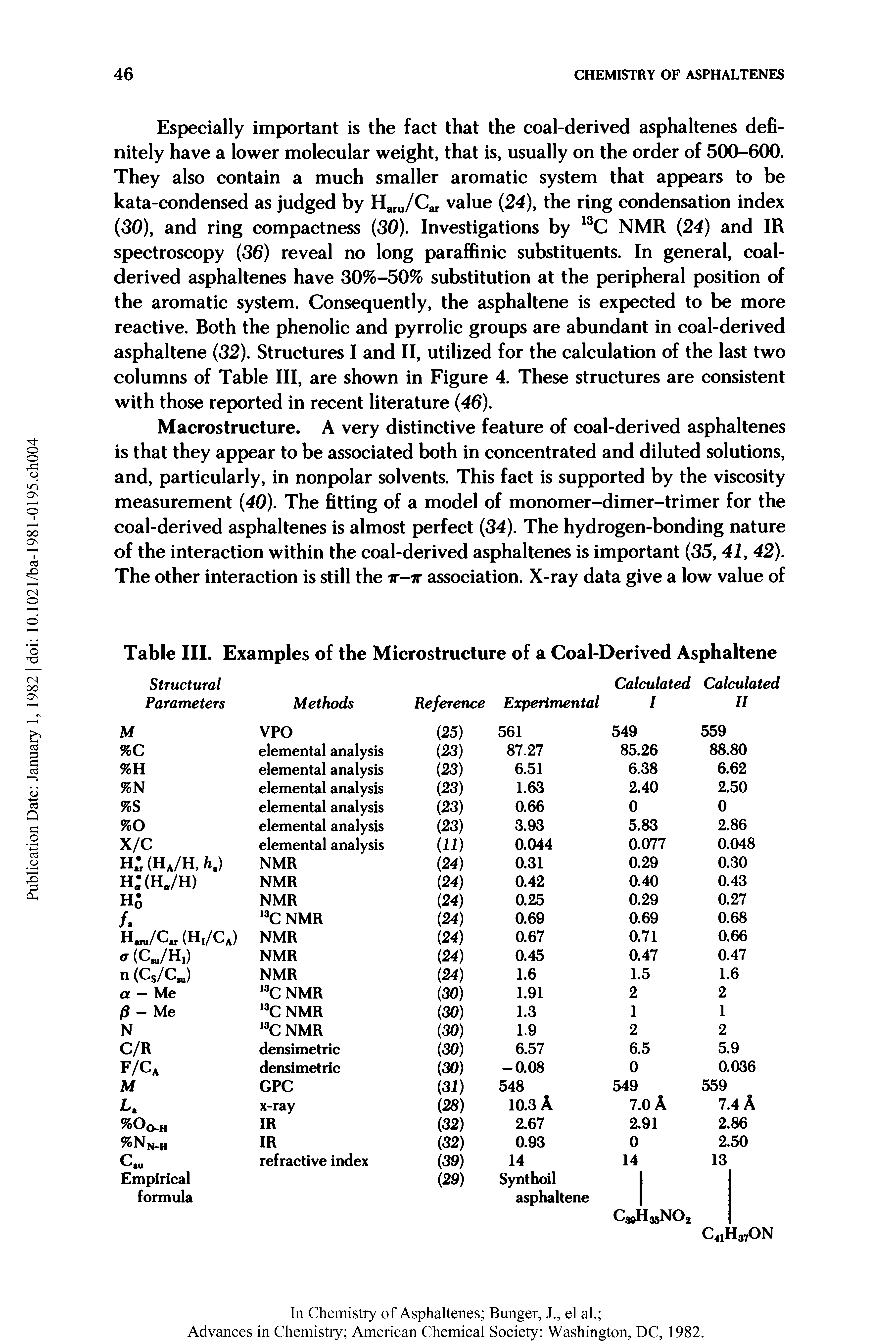 Table III. Examples of the Microstructure of a Coal-Derived Asphaltene...