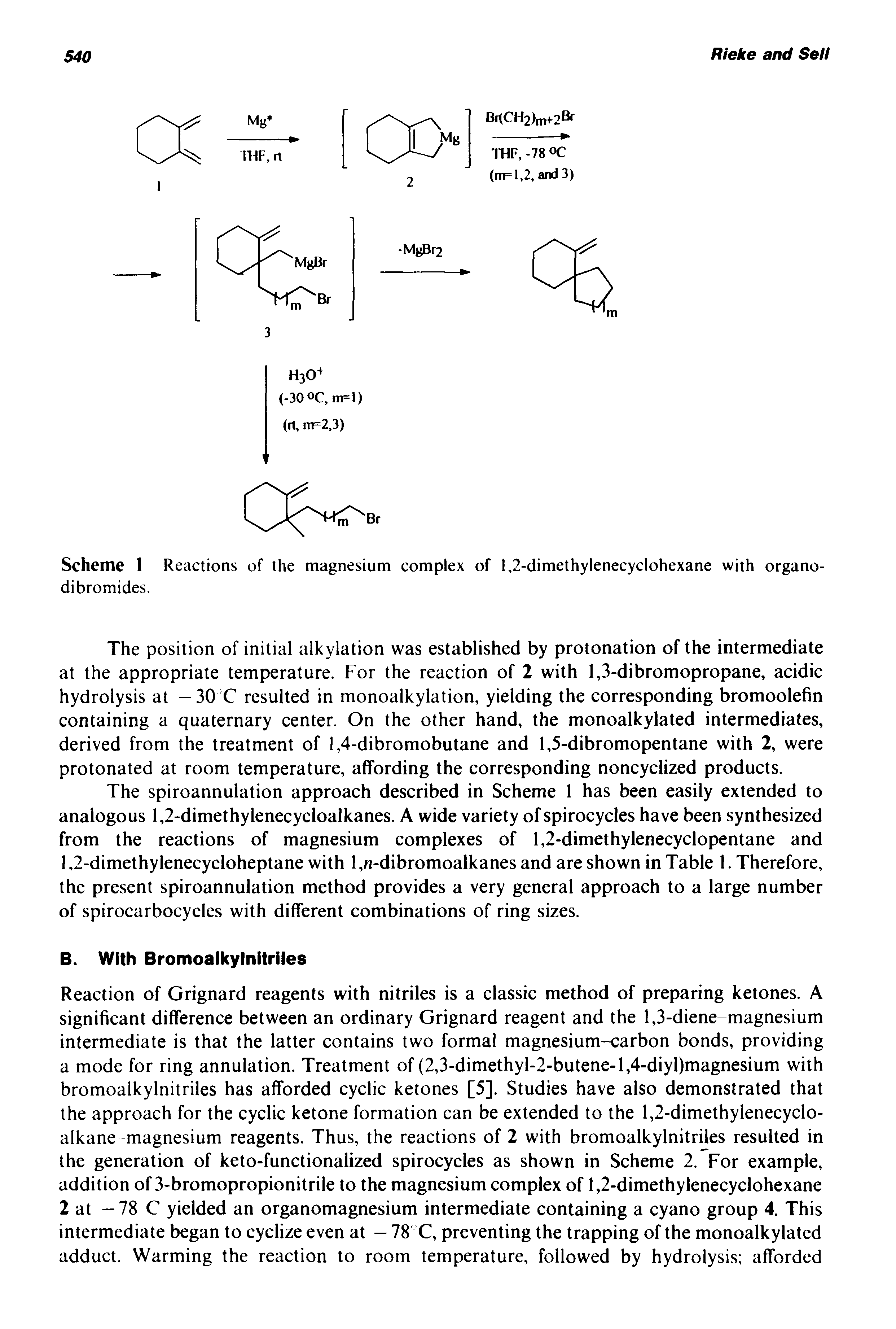 Scheme 1 Reactions of the magnesium complex of 1,2-dimethylenecyclohexane with organo-dibromides.