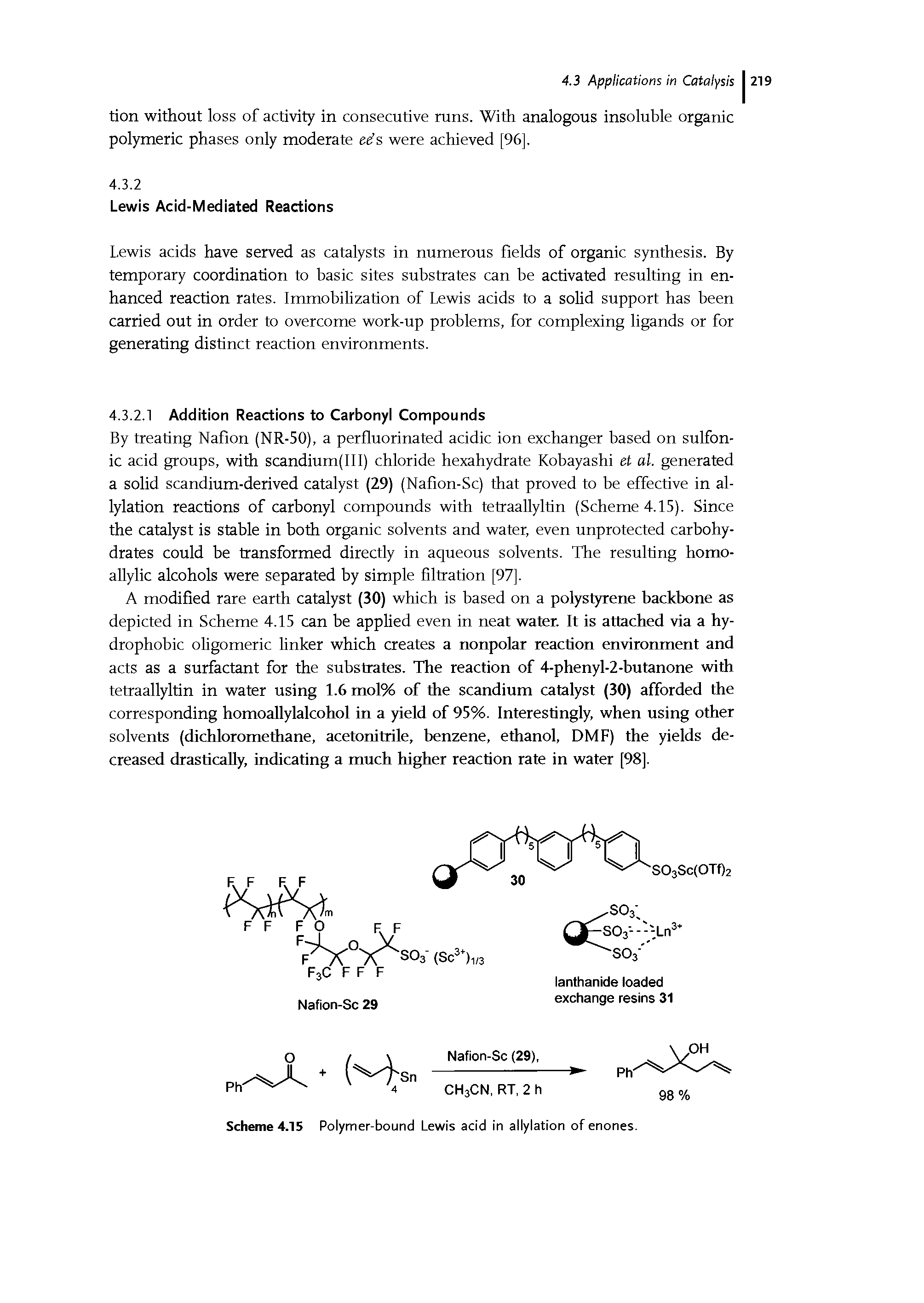 Scheme 4.15 Polymer-bound Lewis acid in allylation of enones.