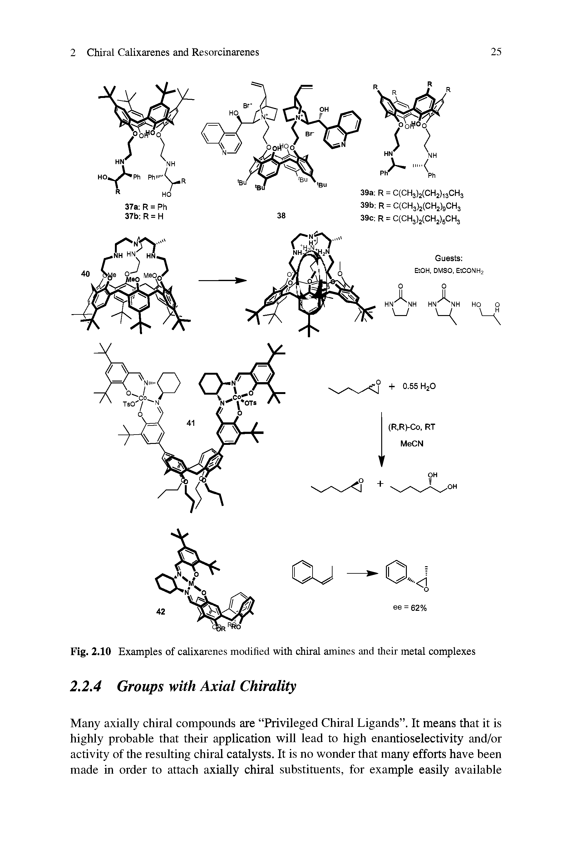 Fig. 2.10 Examples of calixarenes modified with chiral amines and their metal complexes...