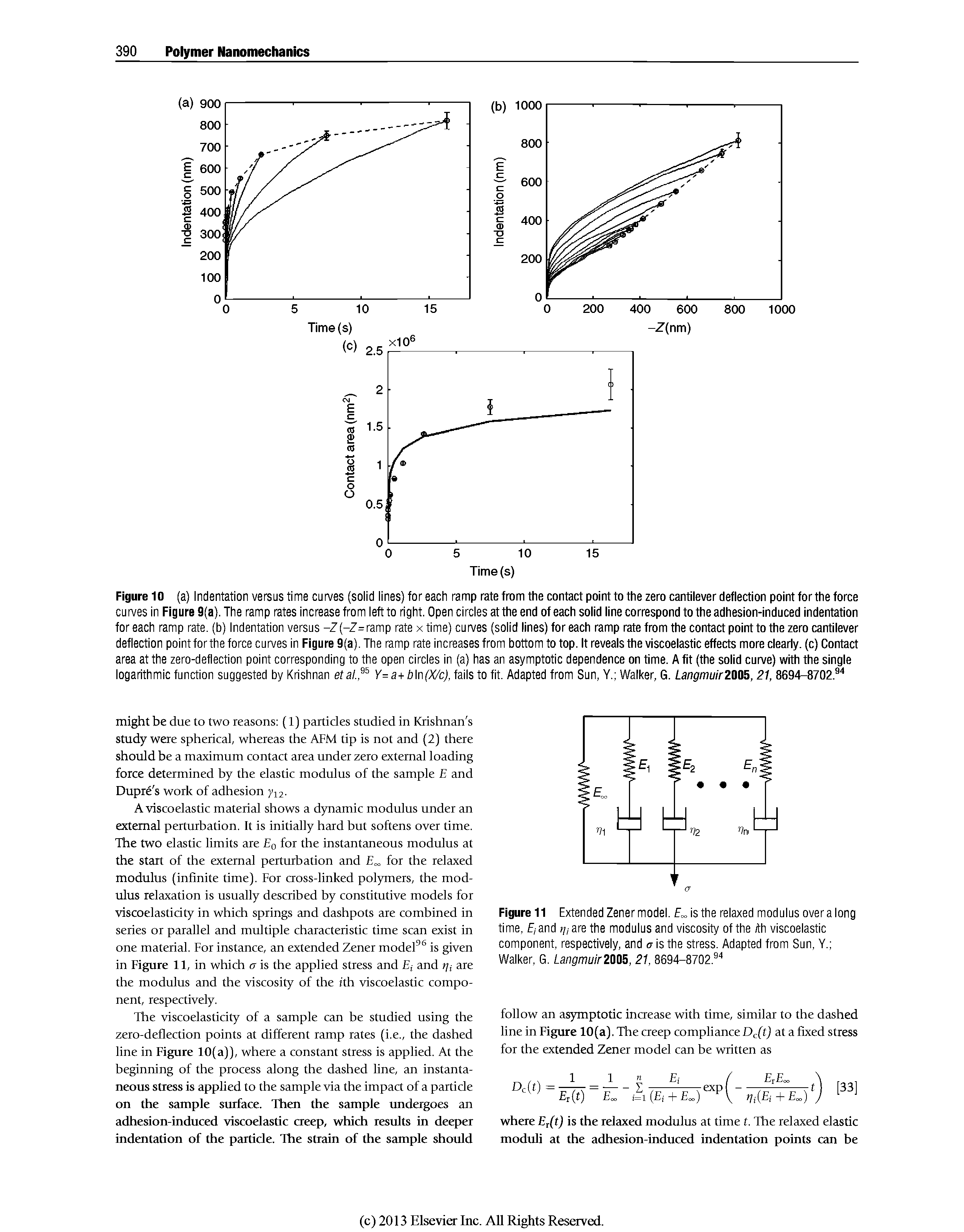 Figure 11 Extended Zener model. is the relaxed modulus over a long time, f, and ti, are the modulus and viscosity of the /th viscoelastic component, respectively, and r is the stress. Adapted from Sun, Y. Walker, G. Langrnuir2m, 21, 8694-8702. ...