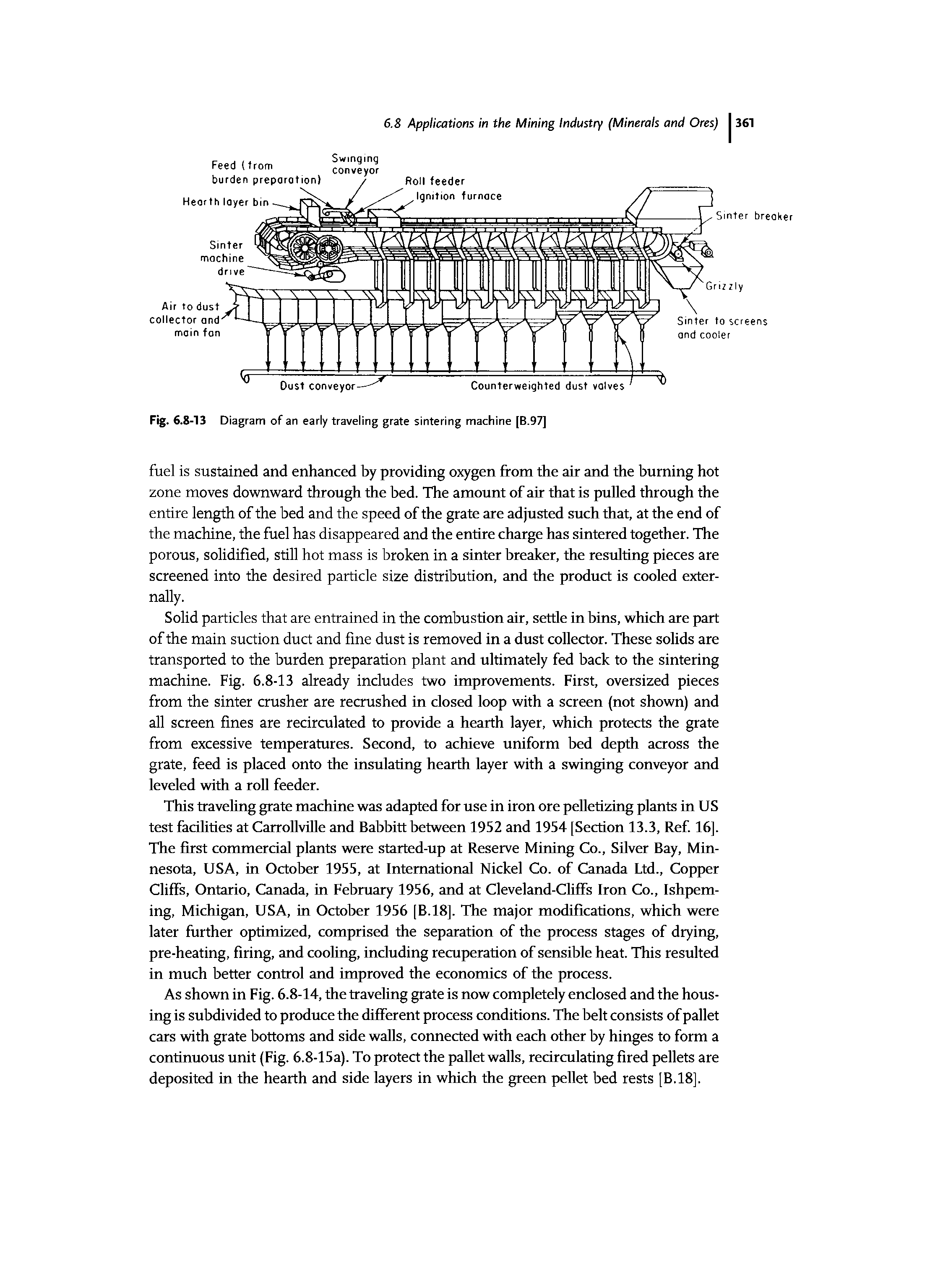 Fig. 6.S-13 Diagram of an early traveling grate sintering machine [B.97]...