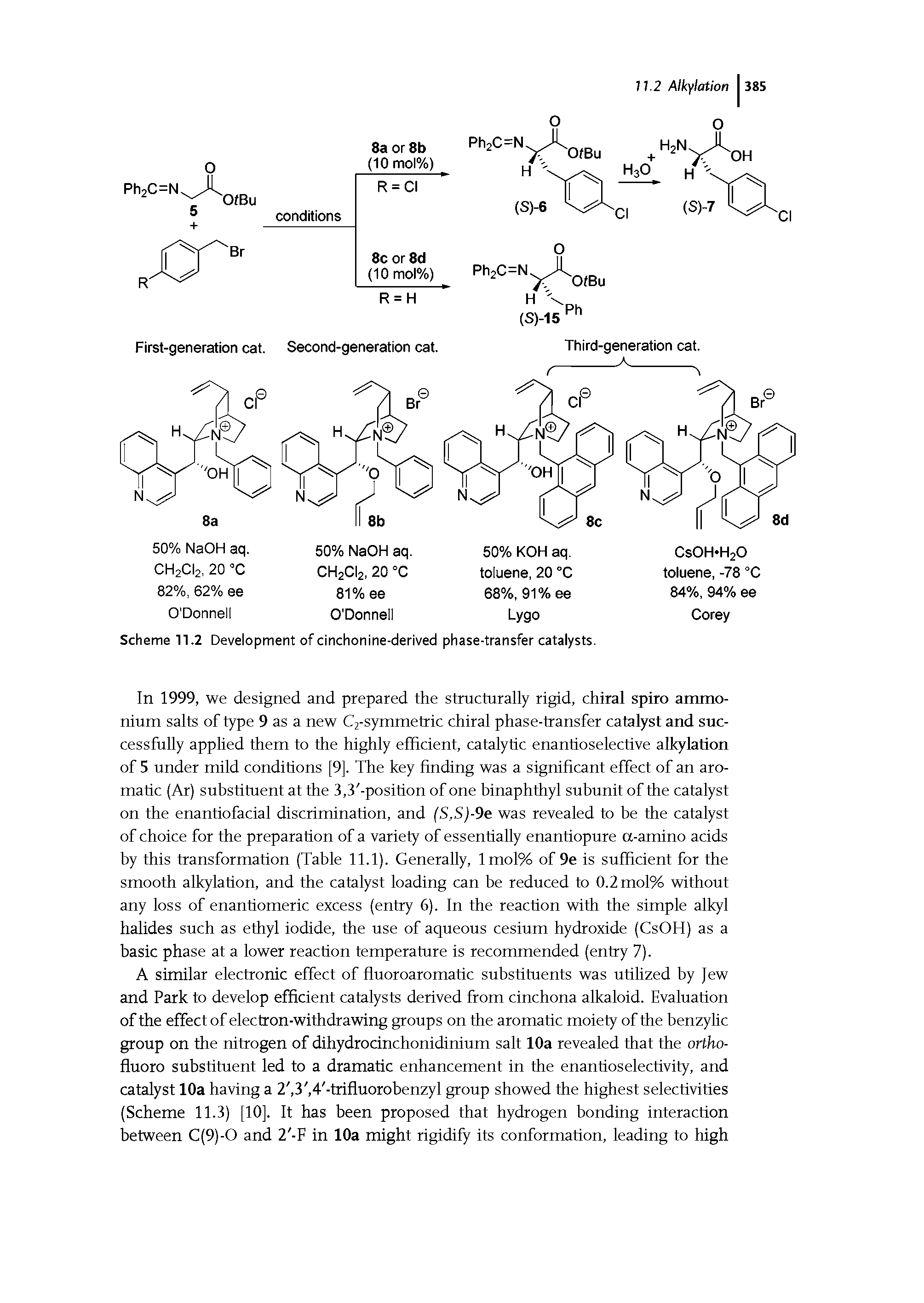 Scheme 11.2 Development of cinchonine-derived phase-transfer catalysts.
