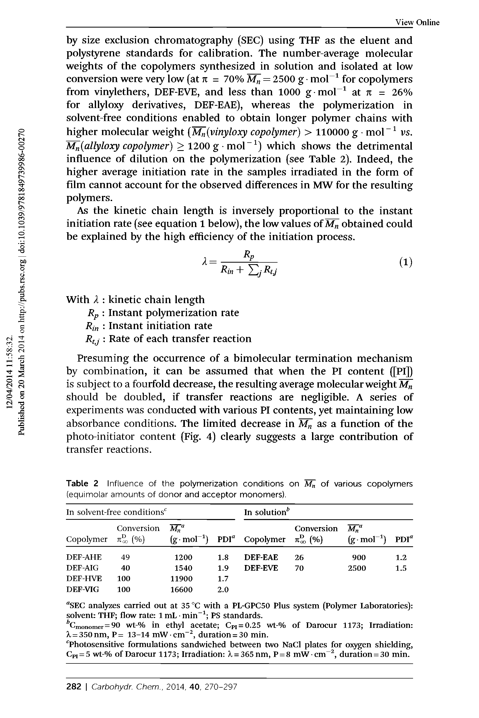 Table 2 Influence of the polymerization conditions on M of various copolymers (equimolar amounts of donor and acceptor monomers).