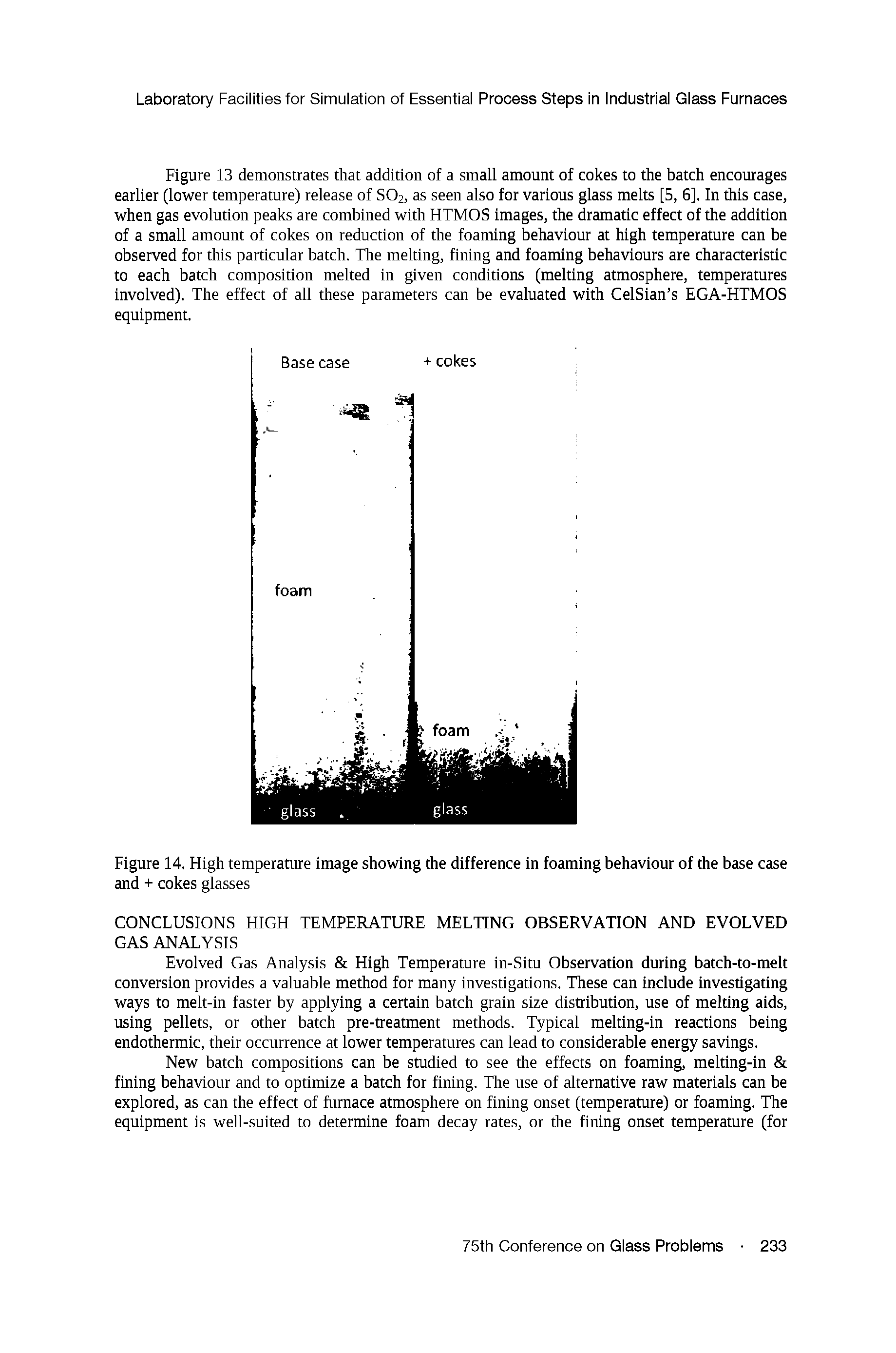 Figure 14. High temperature image showing the difference in foaming behaviour of the base case and + cokes glasses...