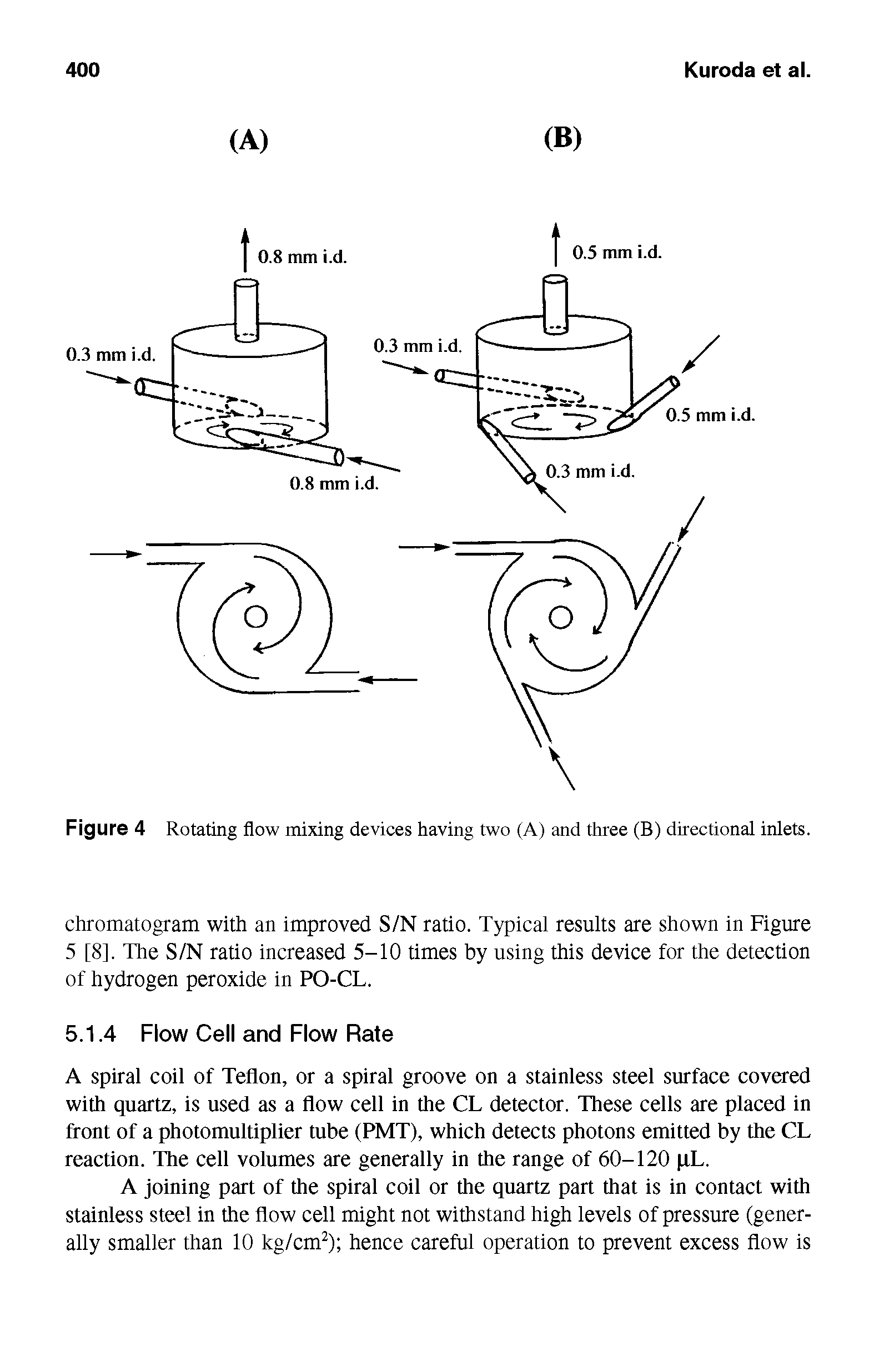 Figure 4 Rotating flow mixing devices having two (A) and three (B) directional inlets.