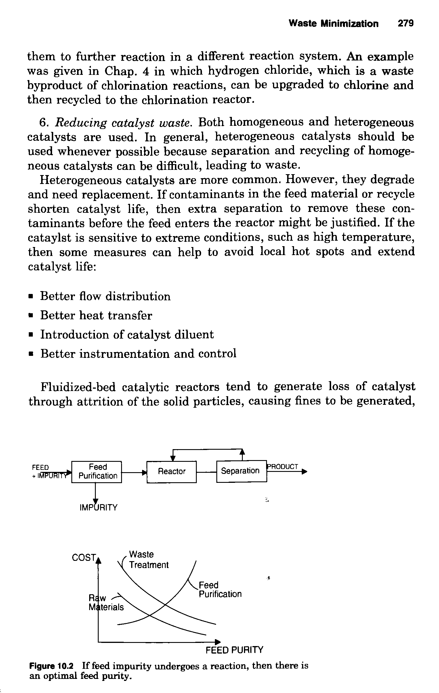 Figure 10.2 If feed impurity undergoes a reaction, then there is an optimal feed purity.