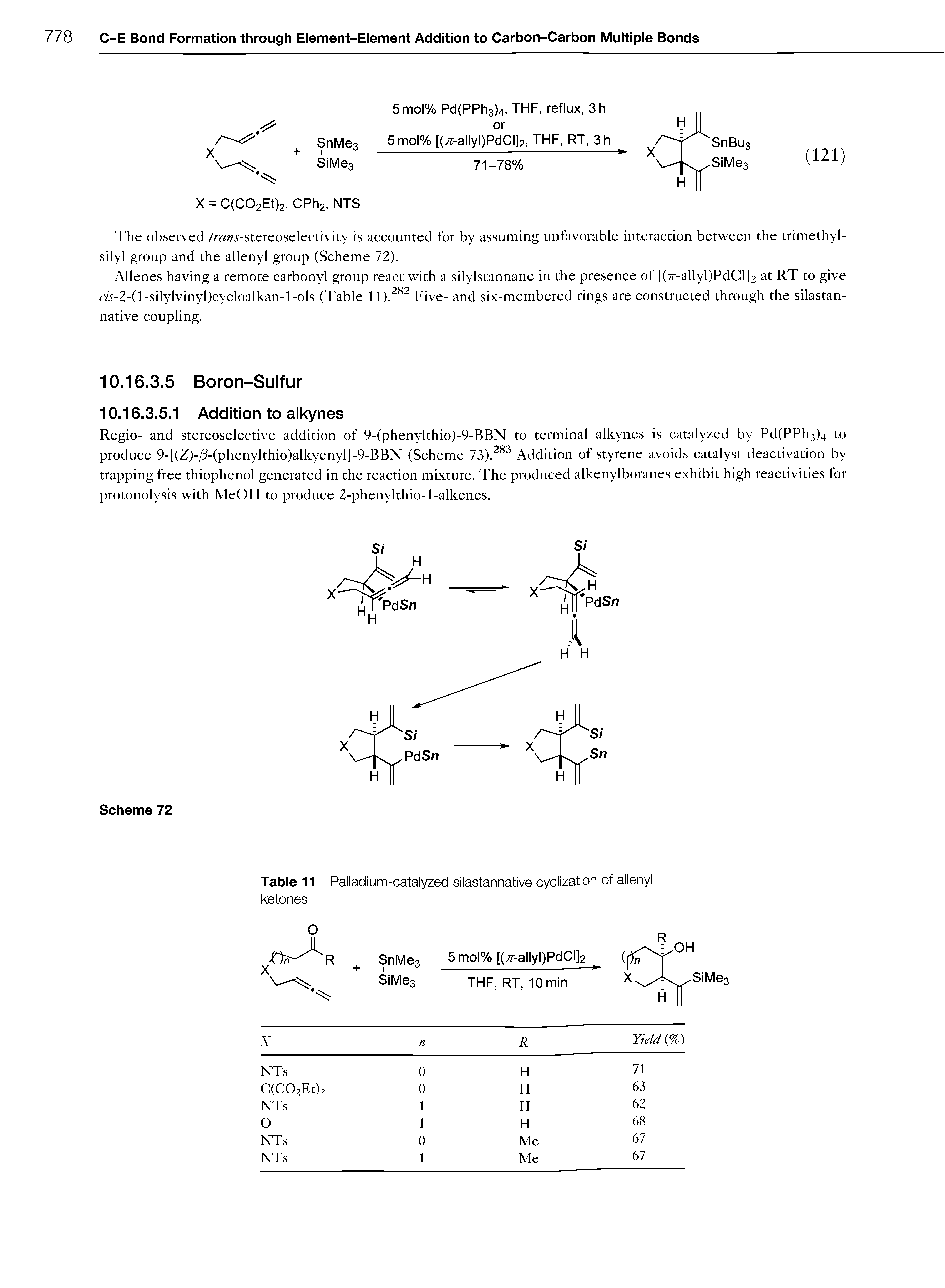 Table 11 Palladium-catalyzed silastannative cyclization of allenyl ketones...