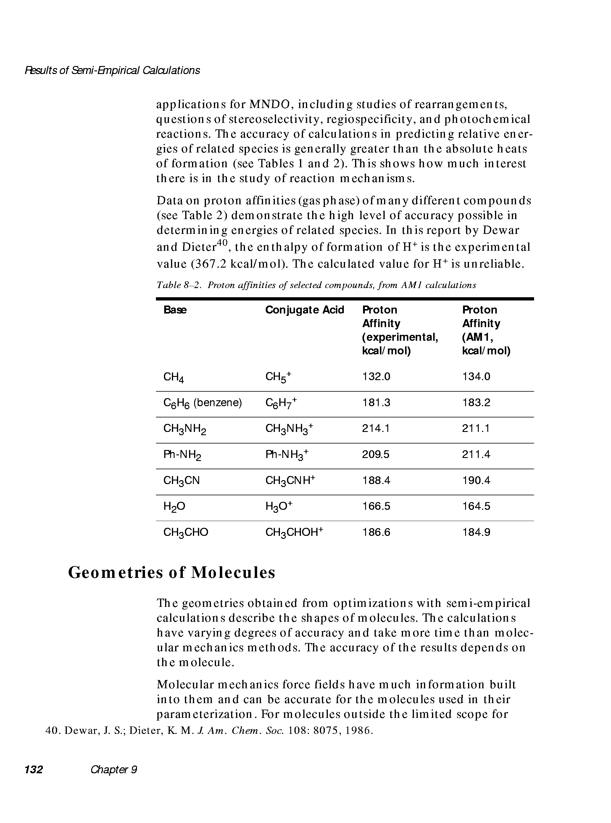 Table 8—2. Proton affinities of selected compounds, from AMI calculations...