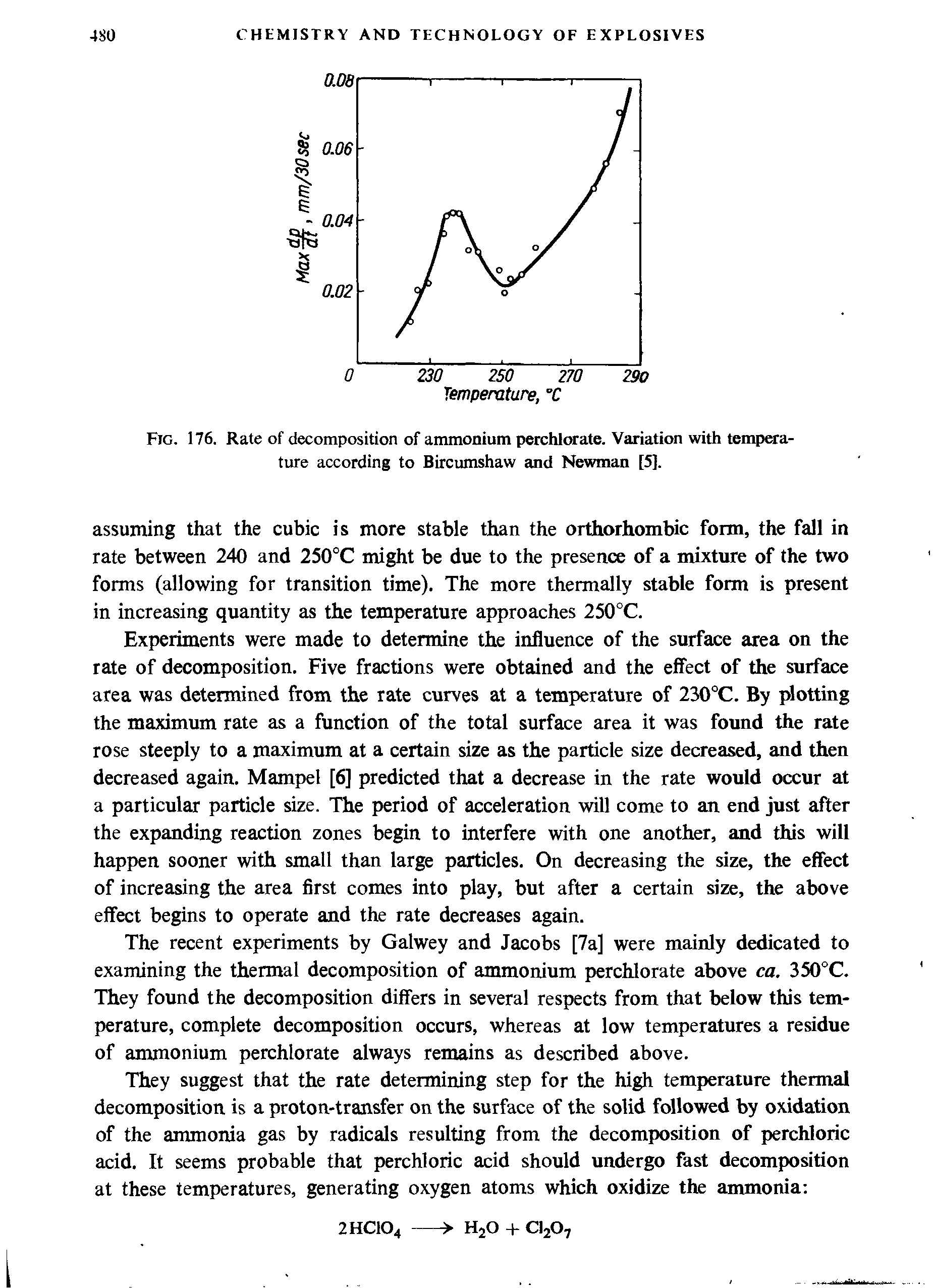 Fig. 176. Rate of decomposition of ammonium perchlorate. Variation with temperature according to Bircumshaw and Newman [5],...