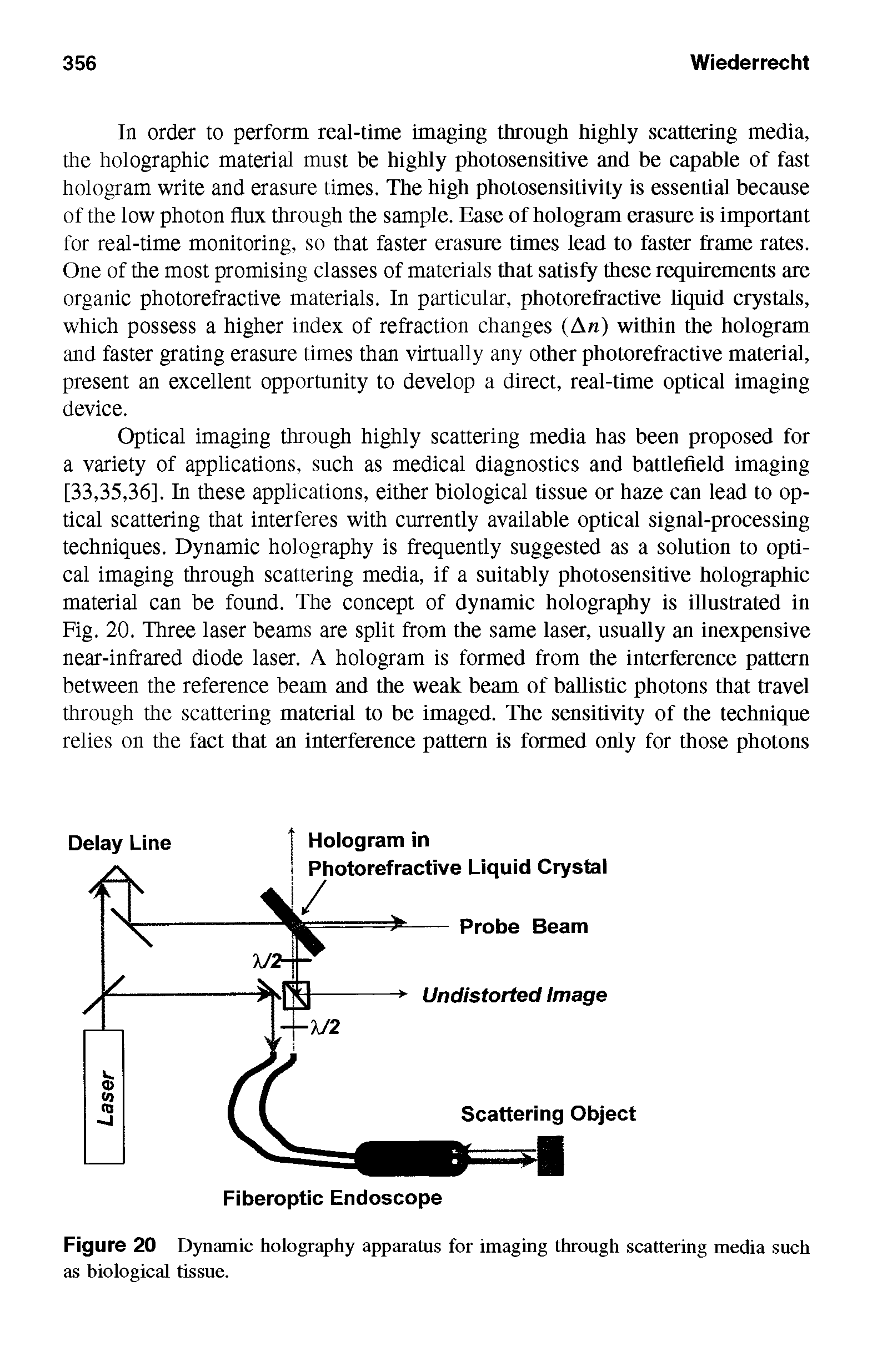 Figure 20 Dynamic holography apparatus for imaging through scattering media such as biological tissue.