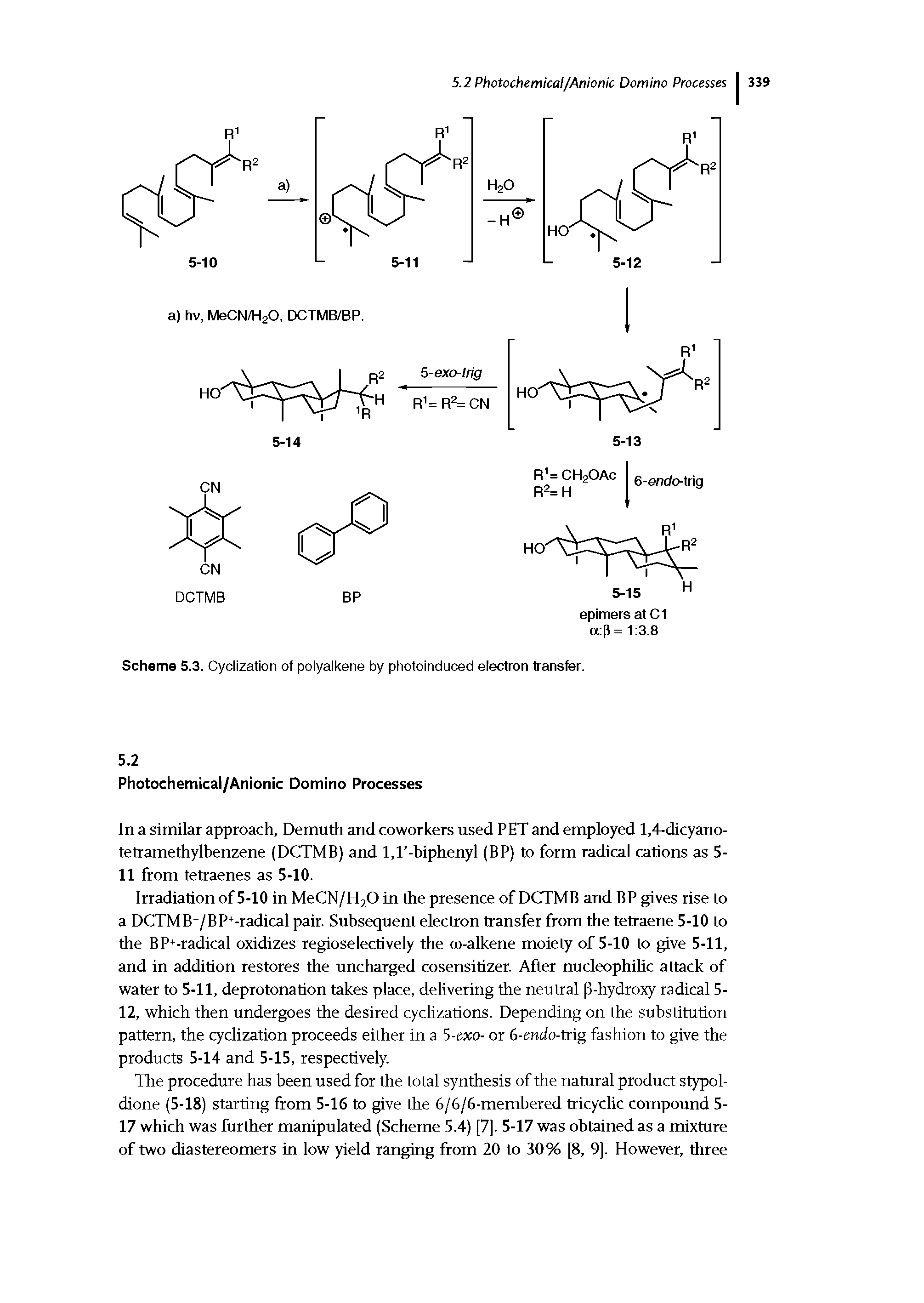 Scheme 5.3. Cyclization of polyalkene by photoinduced electron transfer.
