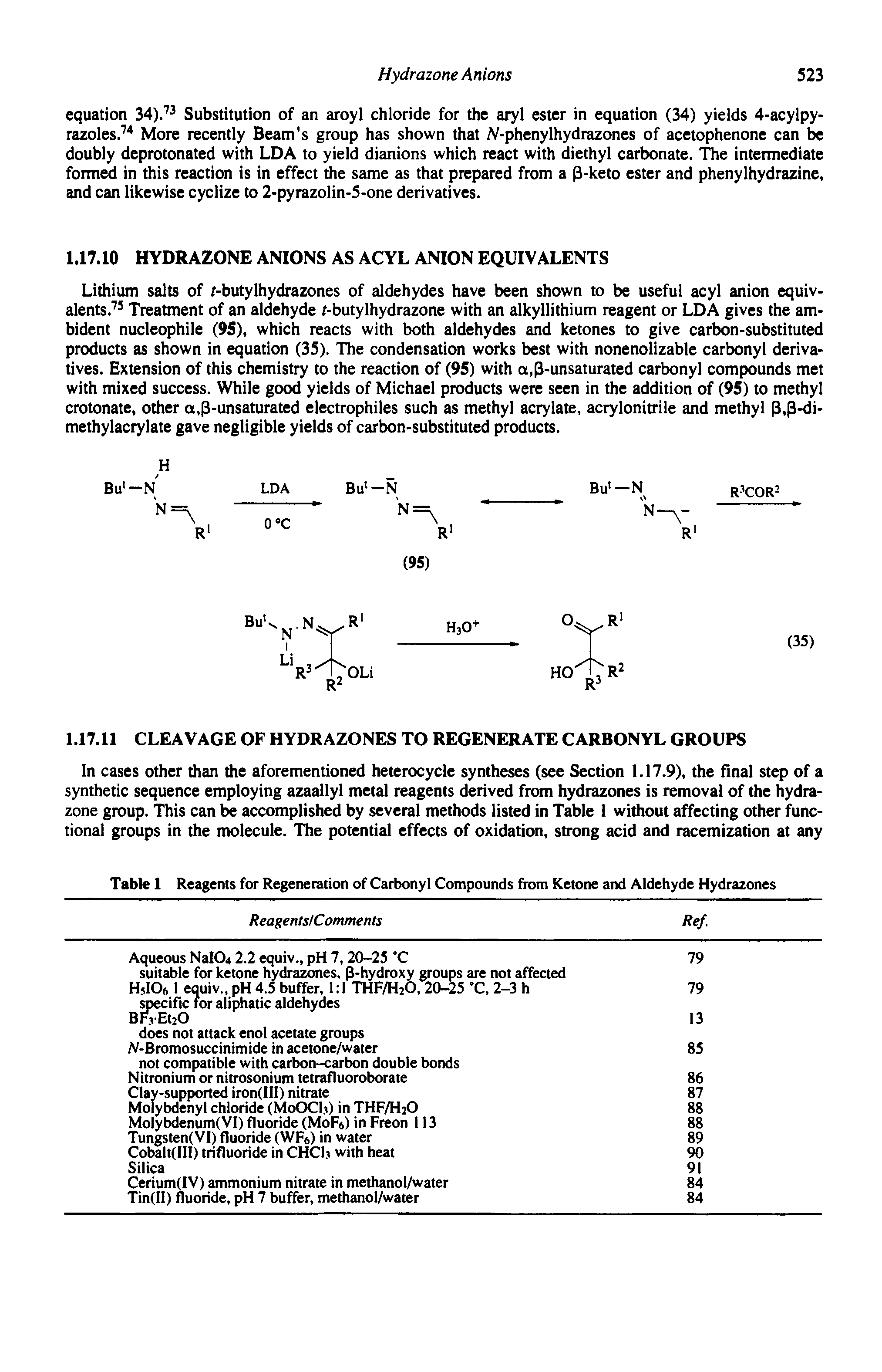 Table 1 Reagents for Regeneration of Carbonyl Compounds from Ketone and Aldehyde Hydrazones...