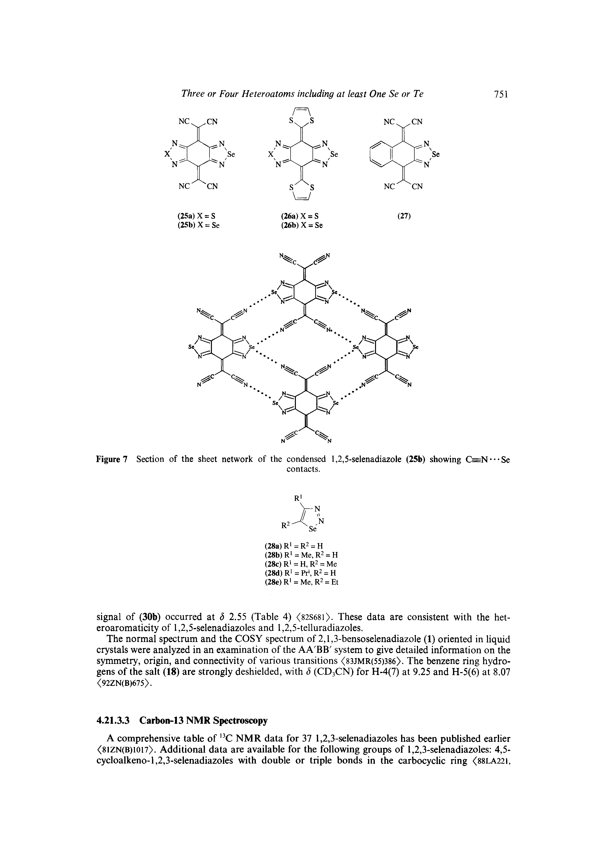 Figure 7 Section of the sheet network of the condensed 1,2,5-selenadiazole (25b) showing C=N- Se...