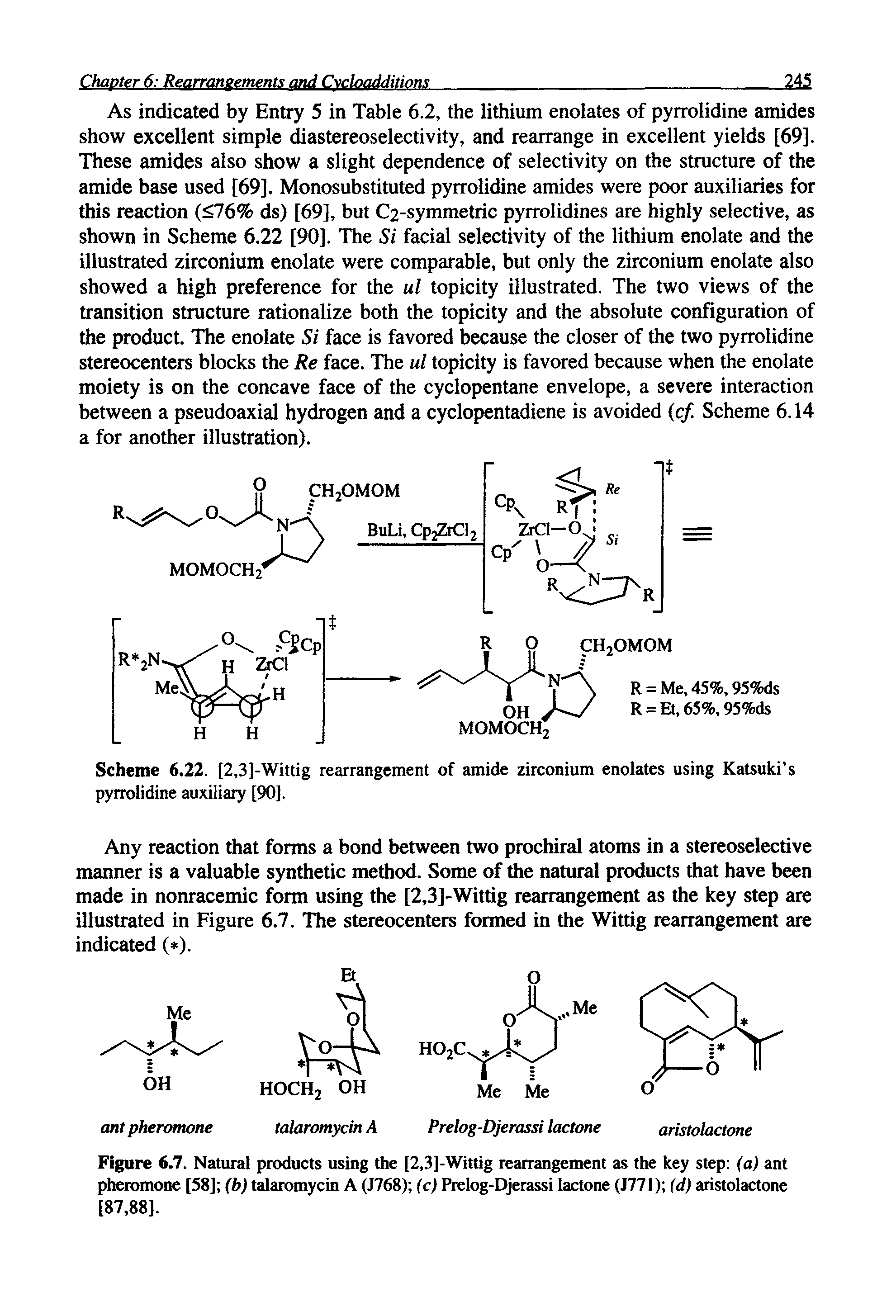 Scheme 6.22. [2,3]-Wittig rearrangement of amide zirconium enolates using Katsuki s pyrrolidine auxiliary [90].
