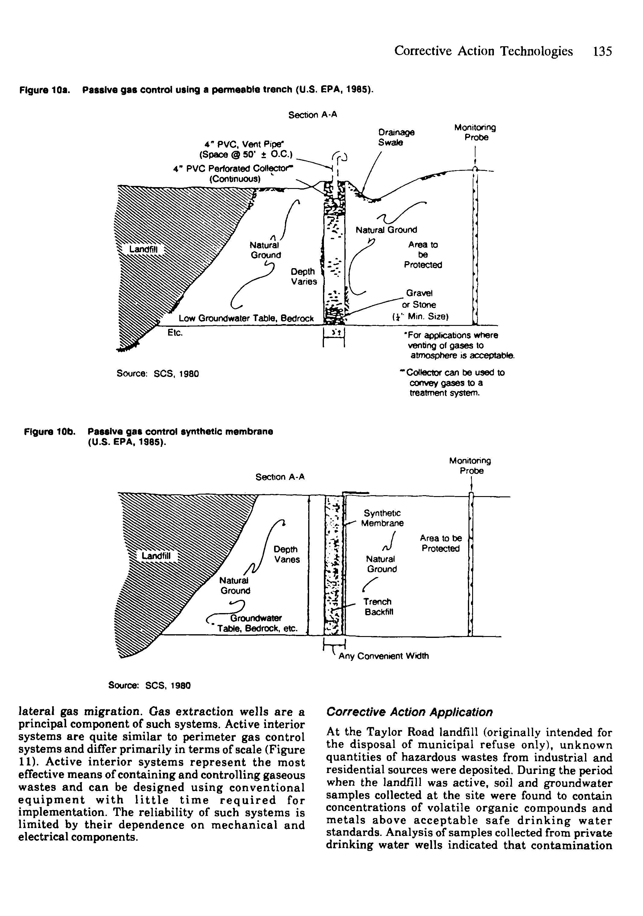 Figure 10a. Passive gas control using a permeable trench (U.S. EPA, 1985).