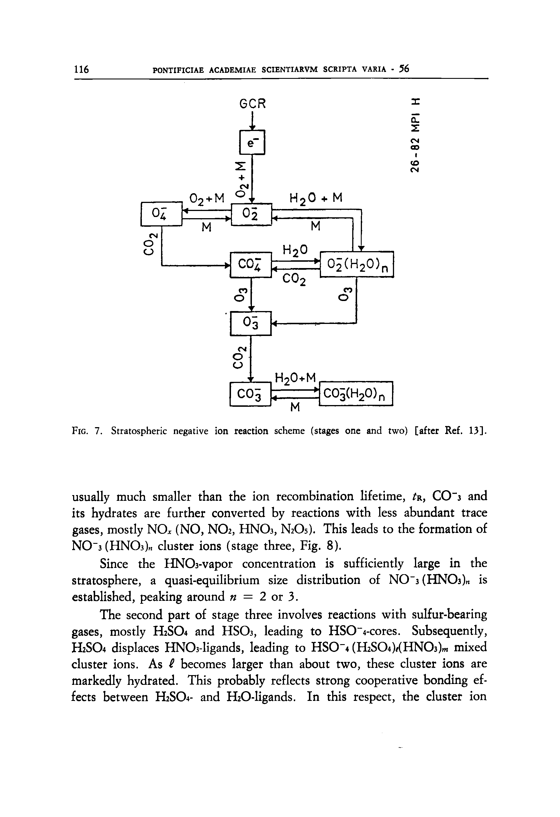 Fig. 7. Stratospheric negative ion reaction scheme (stages one and two) [after Ref. 13].