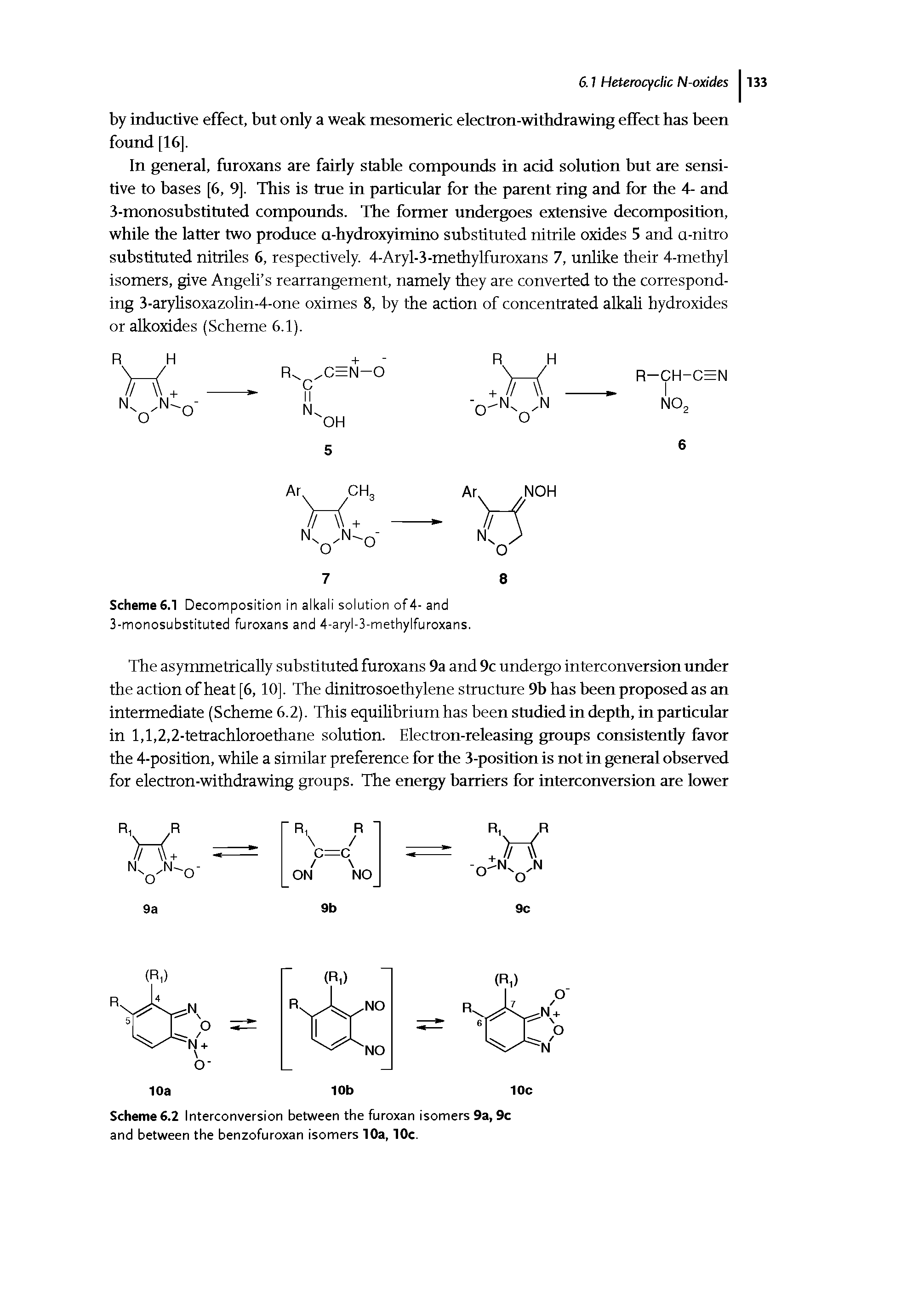 Scheme 6.1 Decomposition in alkali solution of4- and 3-monosubstituted furoxans and 4-aryl-3-methylfuroxans.