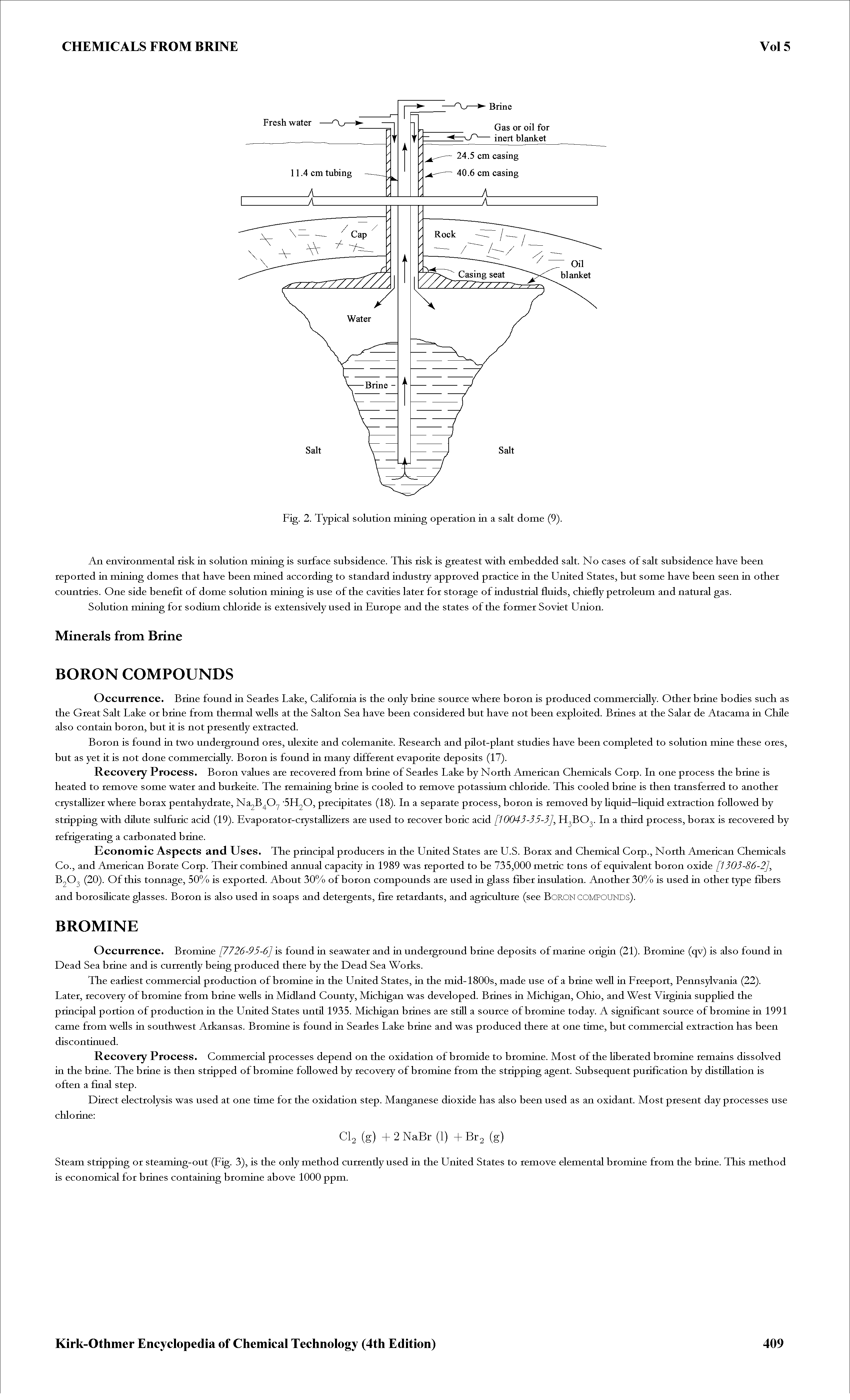 Fig. 2. Typical solution mining operation in a salt dome (9).