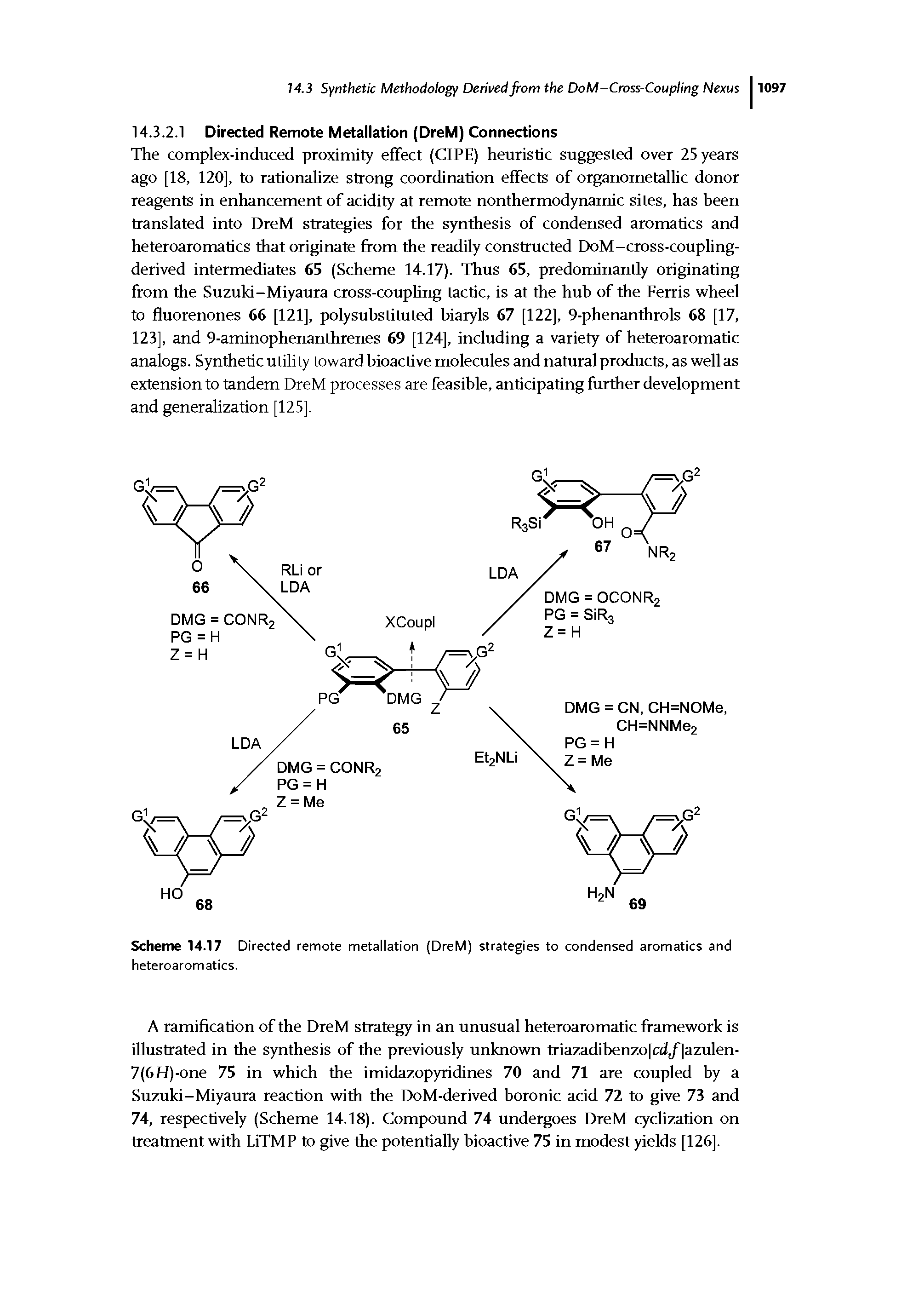 Scheme 14.17 Directed remote metallation (DreM) strategies to condensed aromatics and heteroaromatics.
