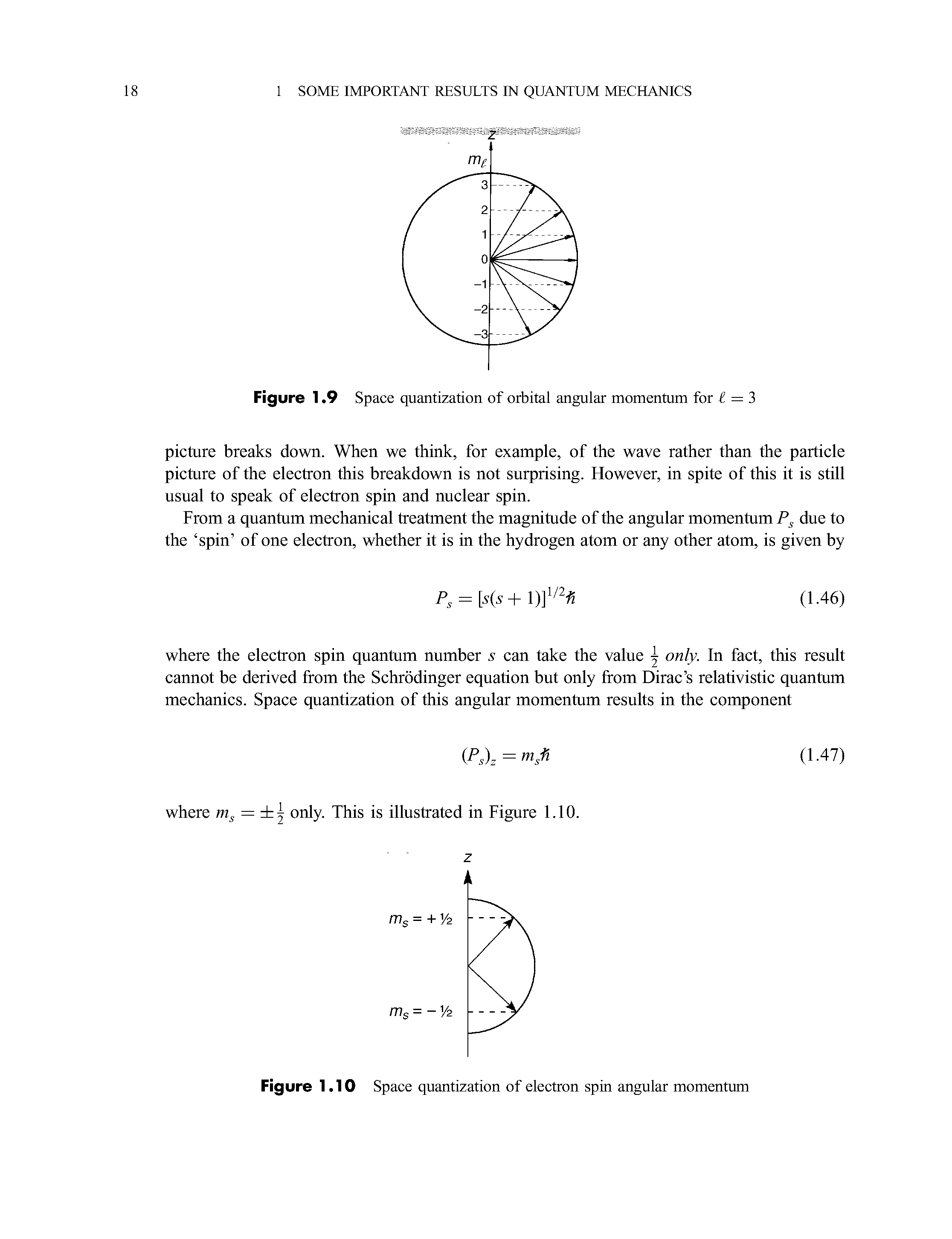 Figure 1.10 Space quantization of electron spin angular momentum...