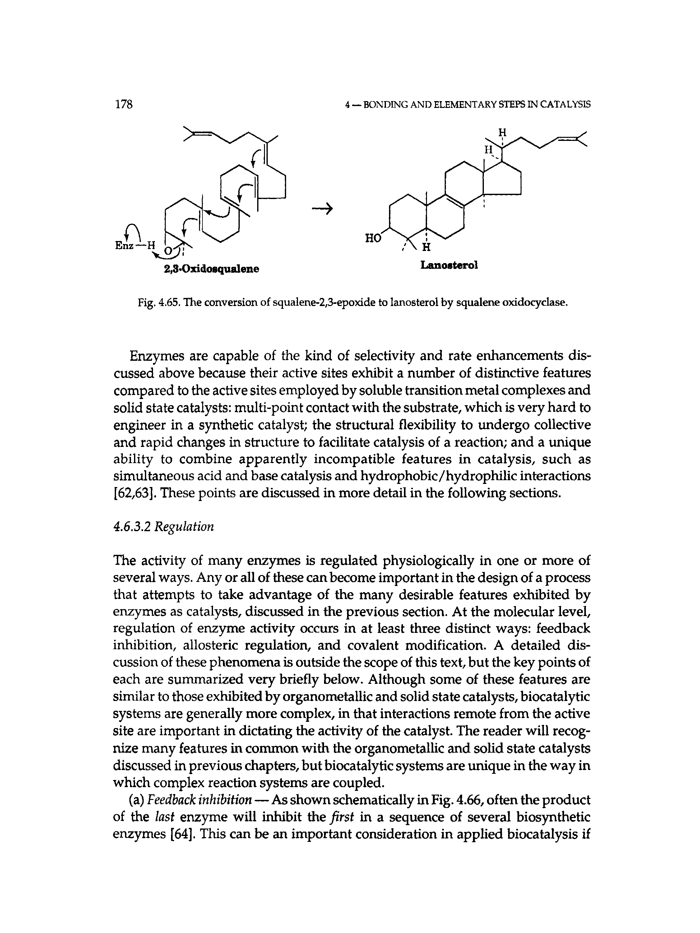Fig. 4.65. The conversion of squalene-2,3-epoxide to lanosterol by squalene oxidocyclase.