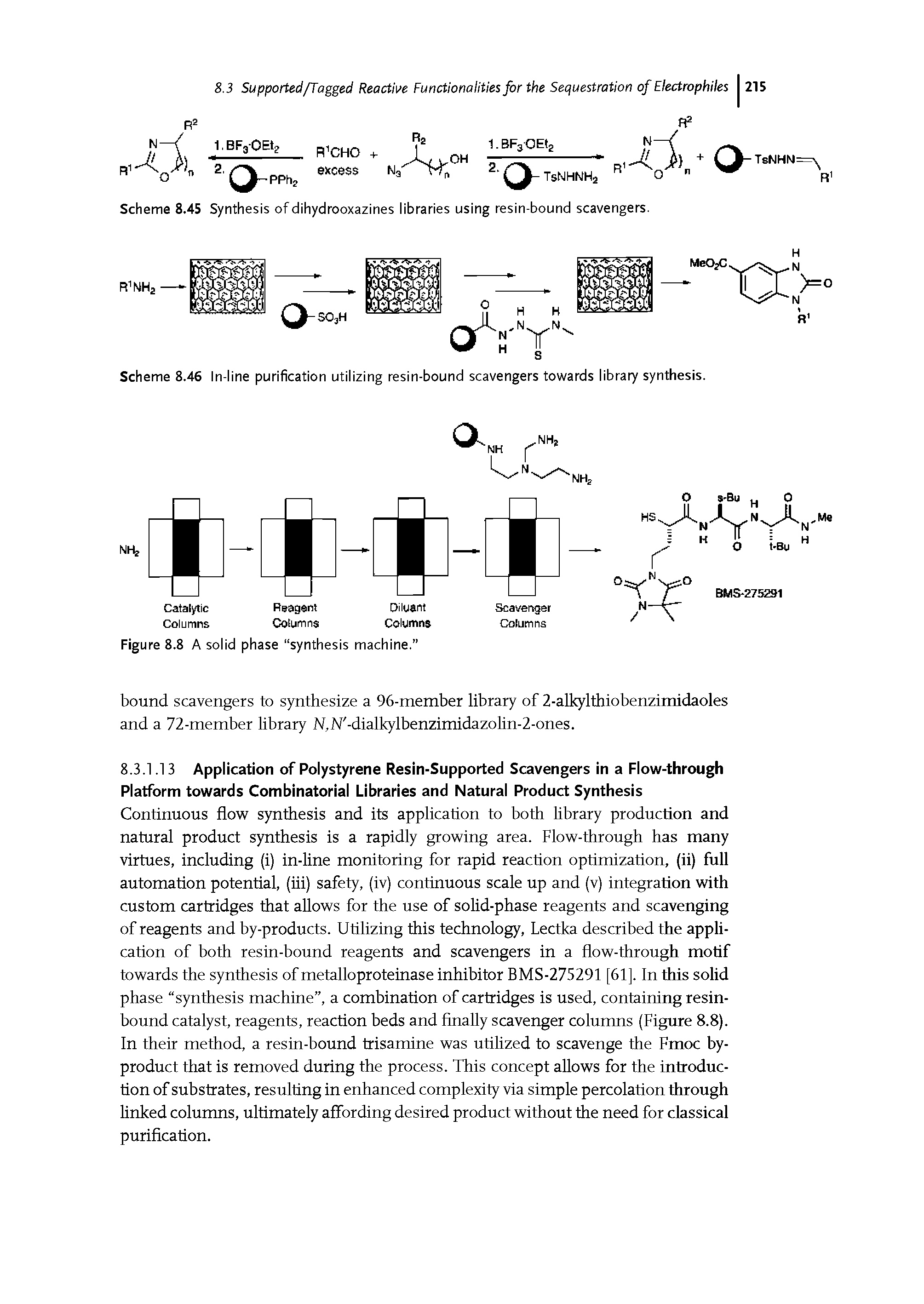 Scheme 8.46 In-line purification utilizing resin-bound scavengers towards library synthesis.