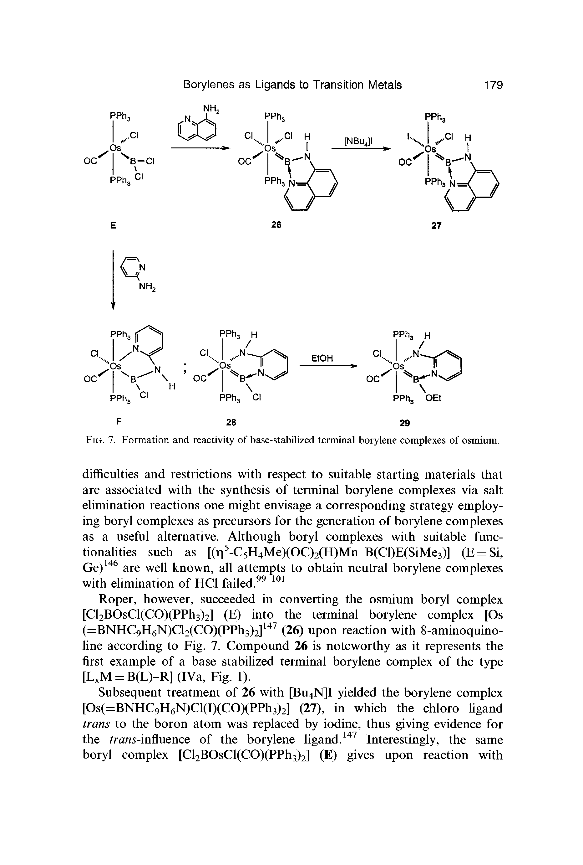 Fig. 7. Formation and reactivity of base-stabilized terminal borylene complexes of osmium.