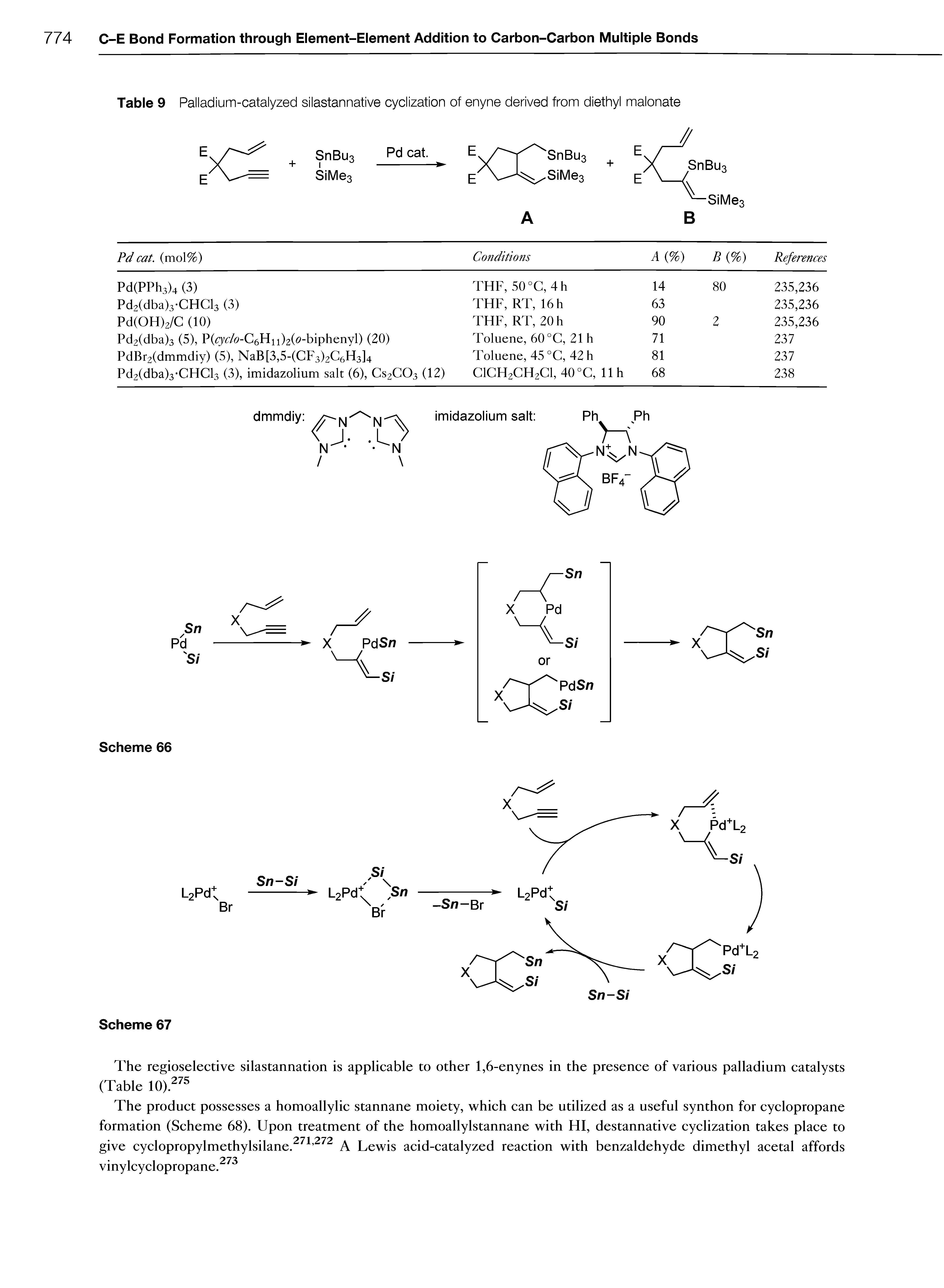 Table 9 Palladium-catalyzed silastannative cyclization of enyne derived from diethyl malonate...