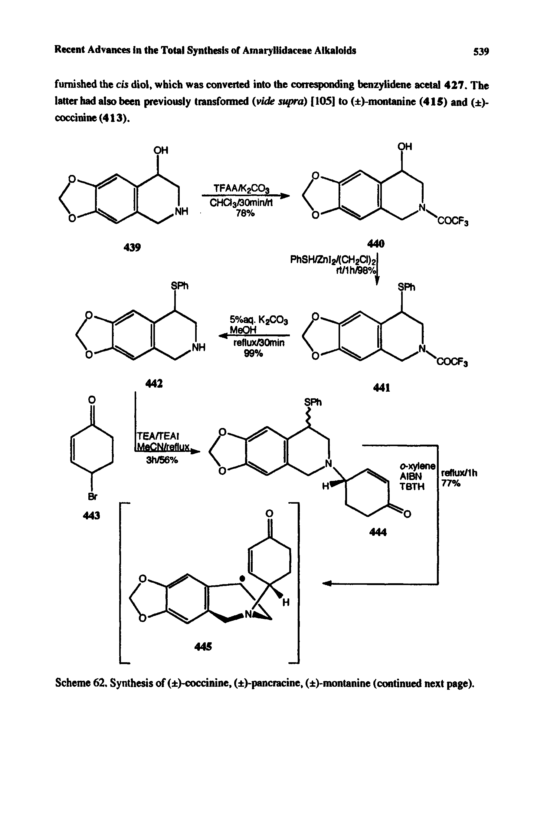Scheme 62. Synthesis of ( )-coccinine, ( )-pancracine, ( )-montanine (continued next page).