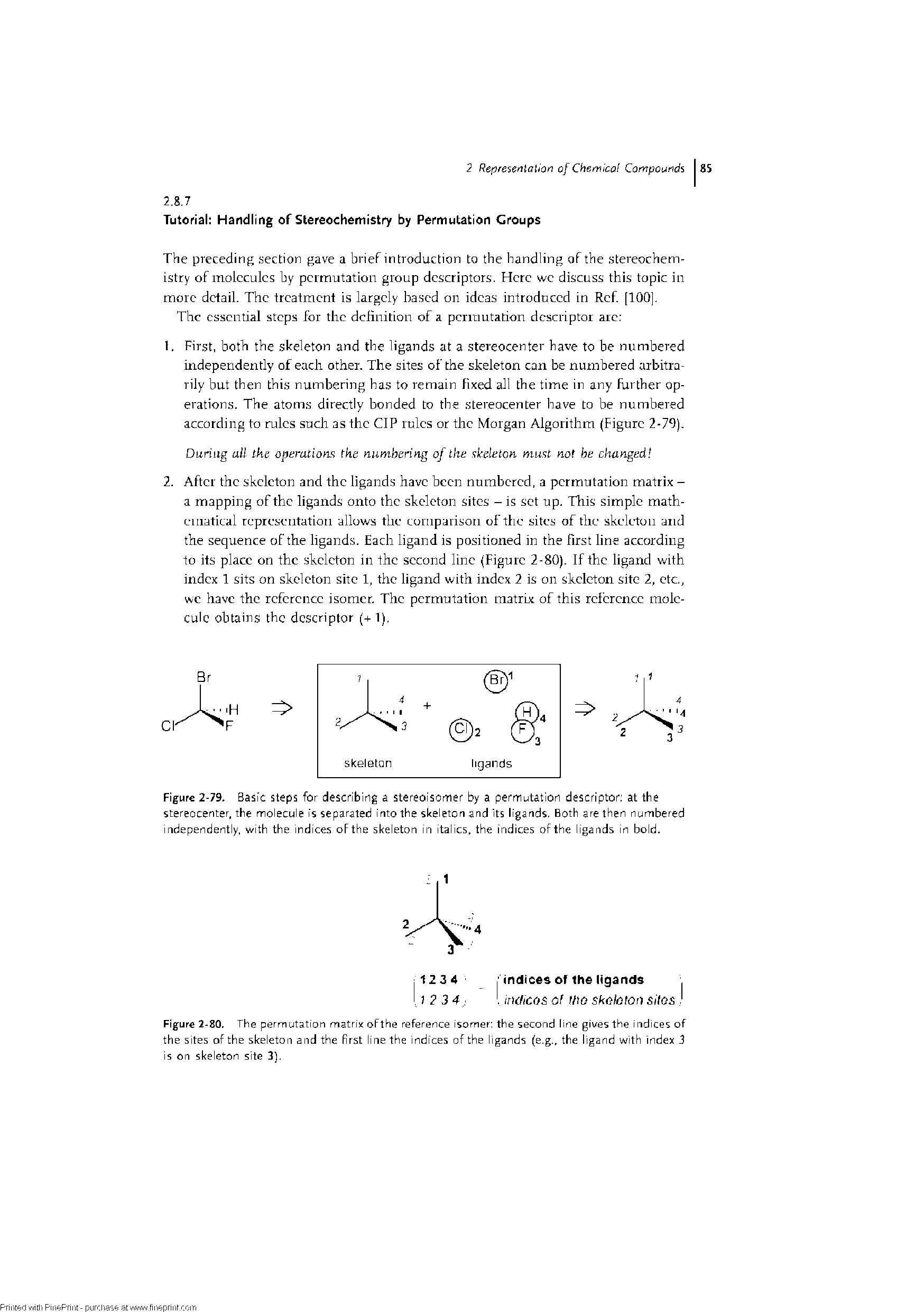 Figure 2-80. The permutation matrix oFthe reference isomer the second line gives the indices of the sites of the skeleton and the first line the indices of the ligands (e.g.. the ligand with index 3 is on skeleton site 3).