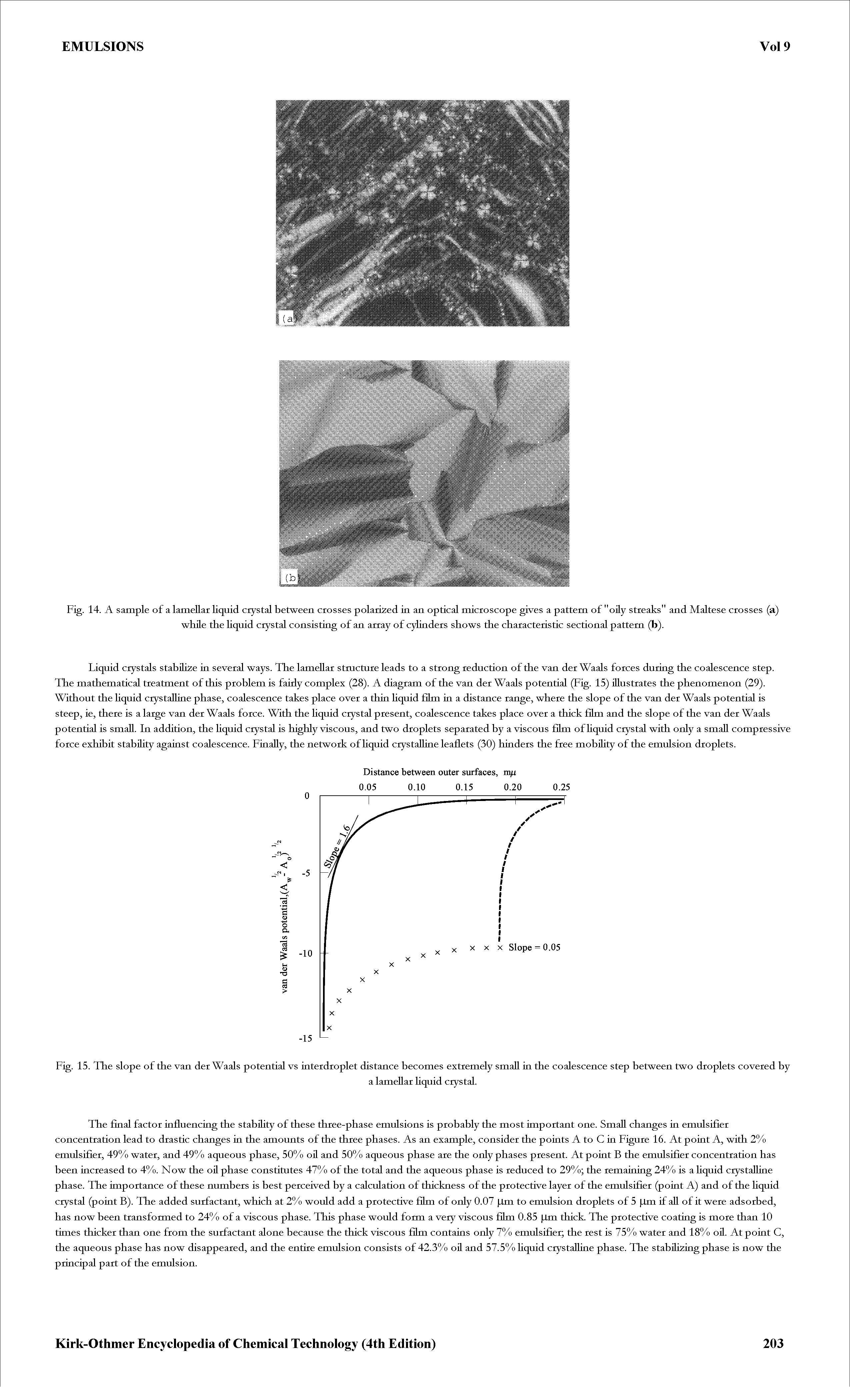 Fig. 14. A sample of a lamellar liquid crystal between crosses polarized in an optical microscope gives a pattern of "oily streaks" and Maltese crosses (a) while the Hquid crystal consisting of an array of cylinders shows the characteristic sectional pattern (b).