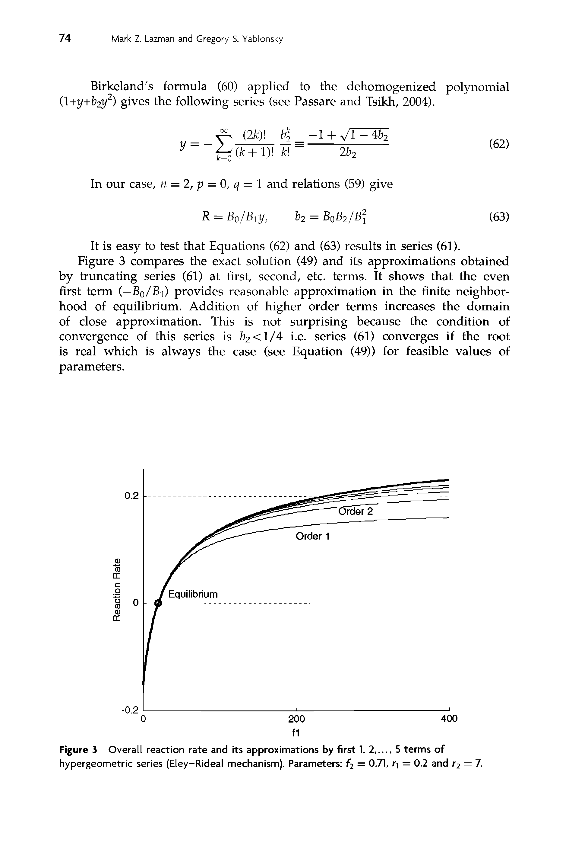 Figure 3 Overall reaction rate and its approximations by first 1, 2,..., 5 terms of hypergeometric series (Eley-Rideal mechanism). Parameters 62 = 0-71, t) = 0.2 and r2 = 7.