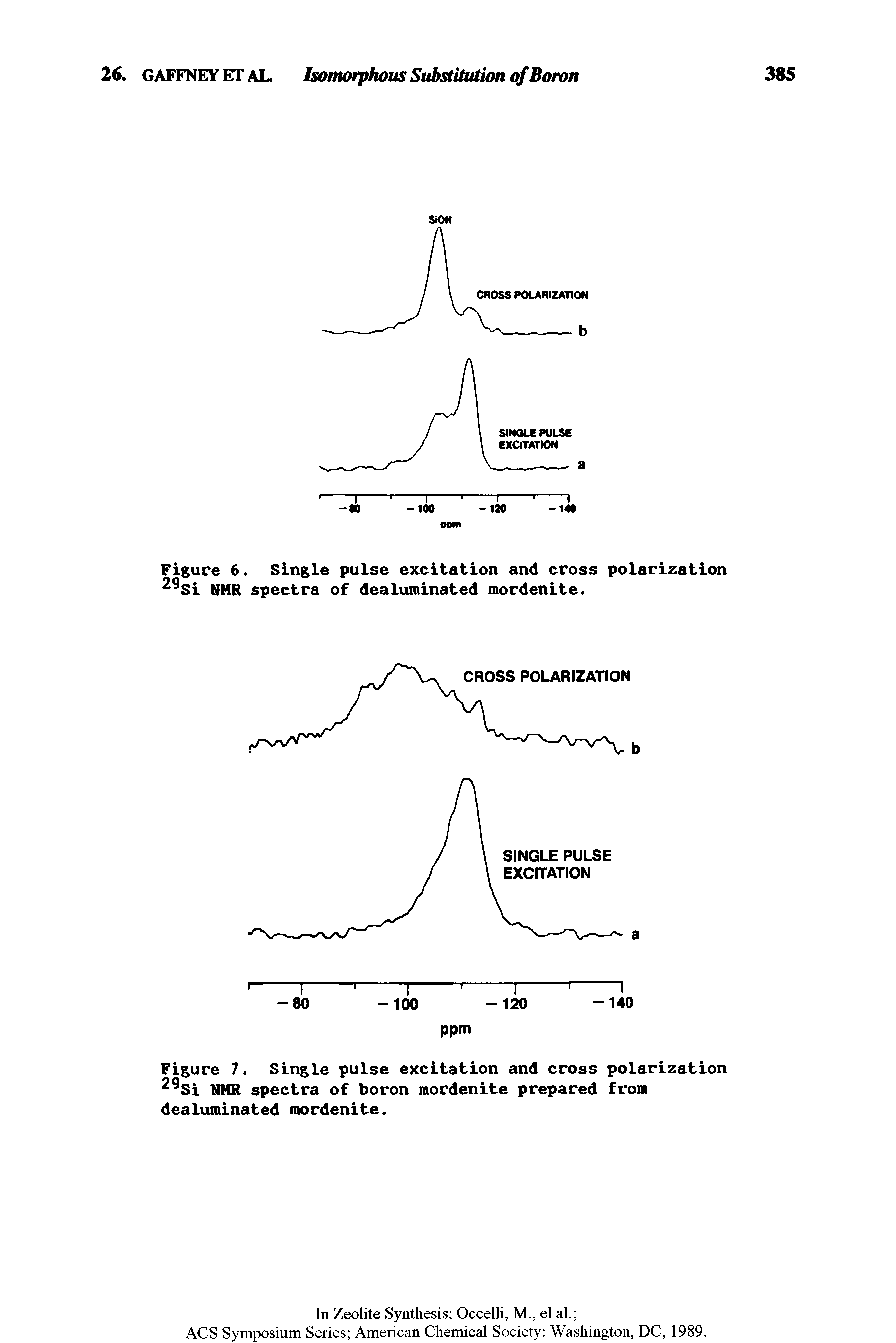 Figure 7. Single pulse excitation and cross polarization 2 Si NMR spectra of boron mordenite prepared from dealuminated mordenite.