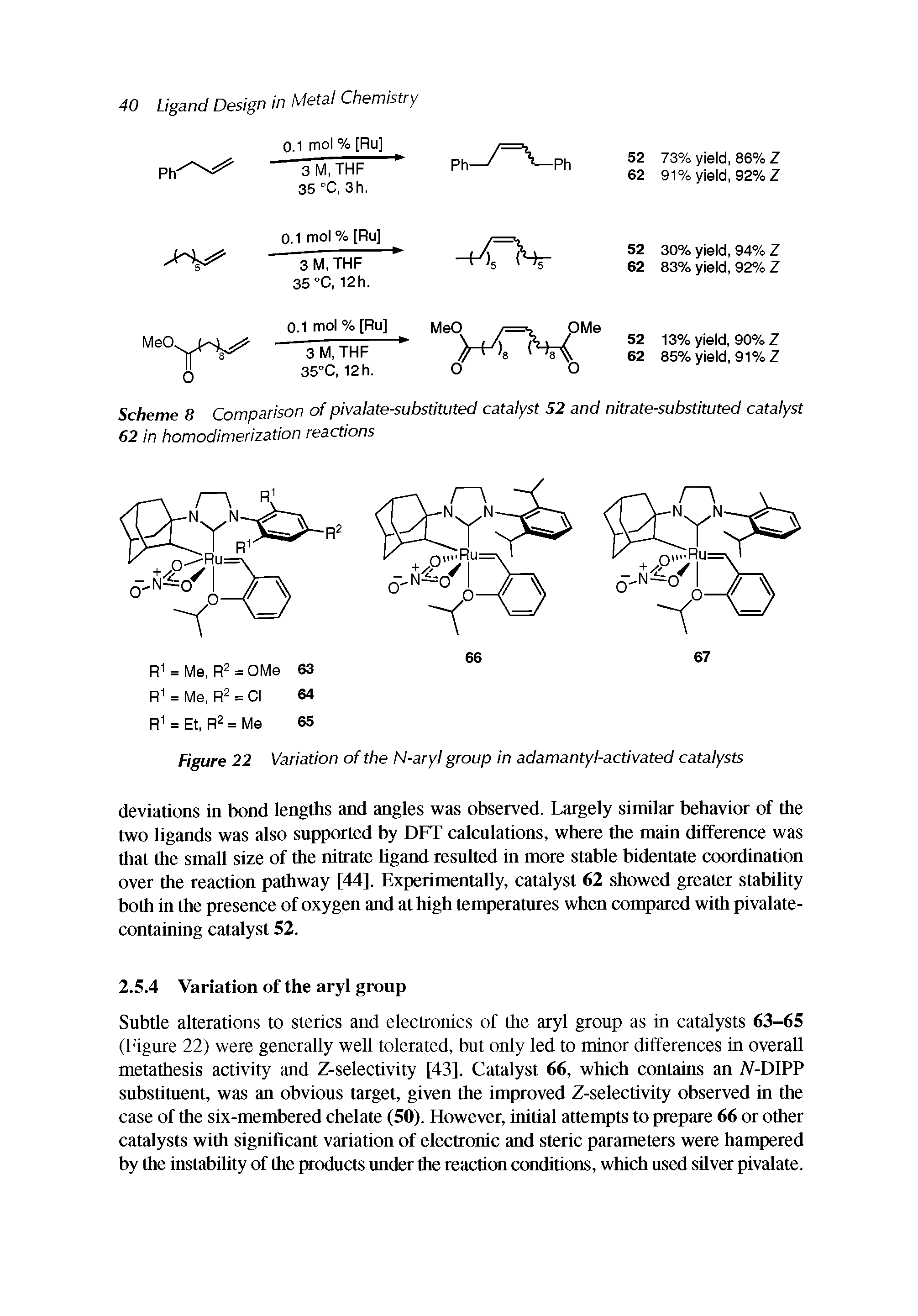 Scheme 8 Comparison of pivalate-substituted catalyst 52 and nitrate-substituted catalyst 62 in homodimerization reactions...