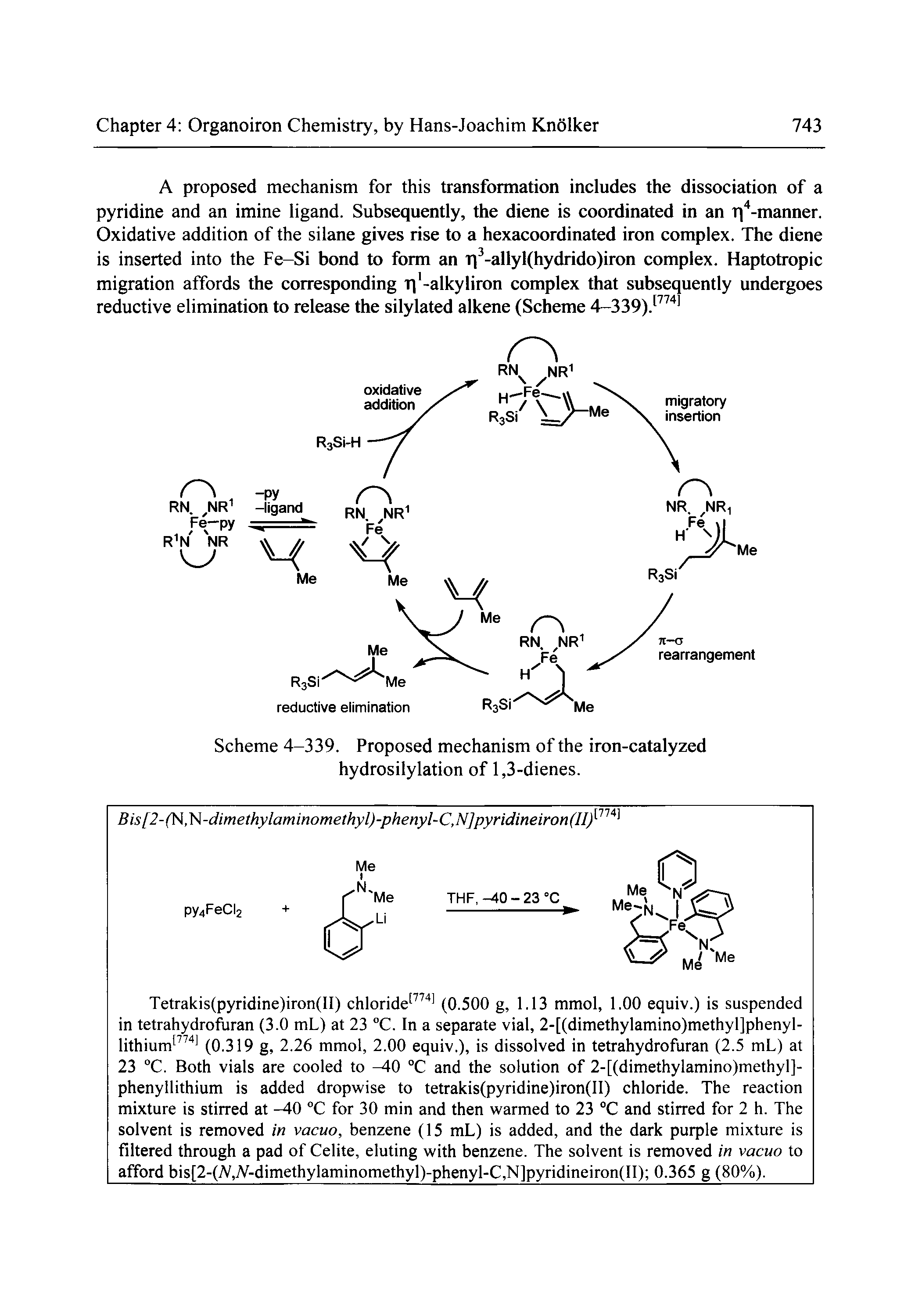 Scheme 4-339. Proposed mechanism of the iron-catalyzed hydrosilylation of 1,3-dienes.