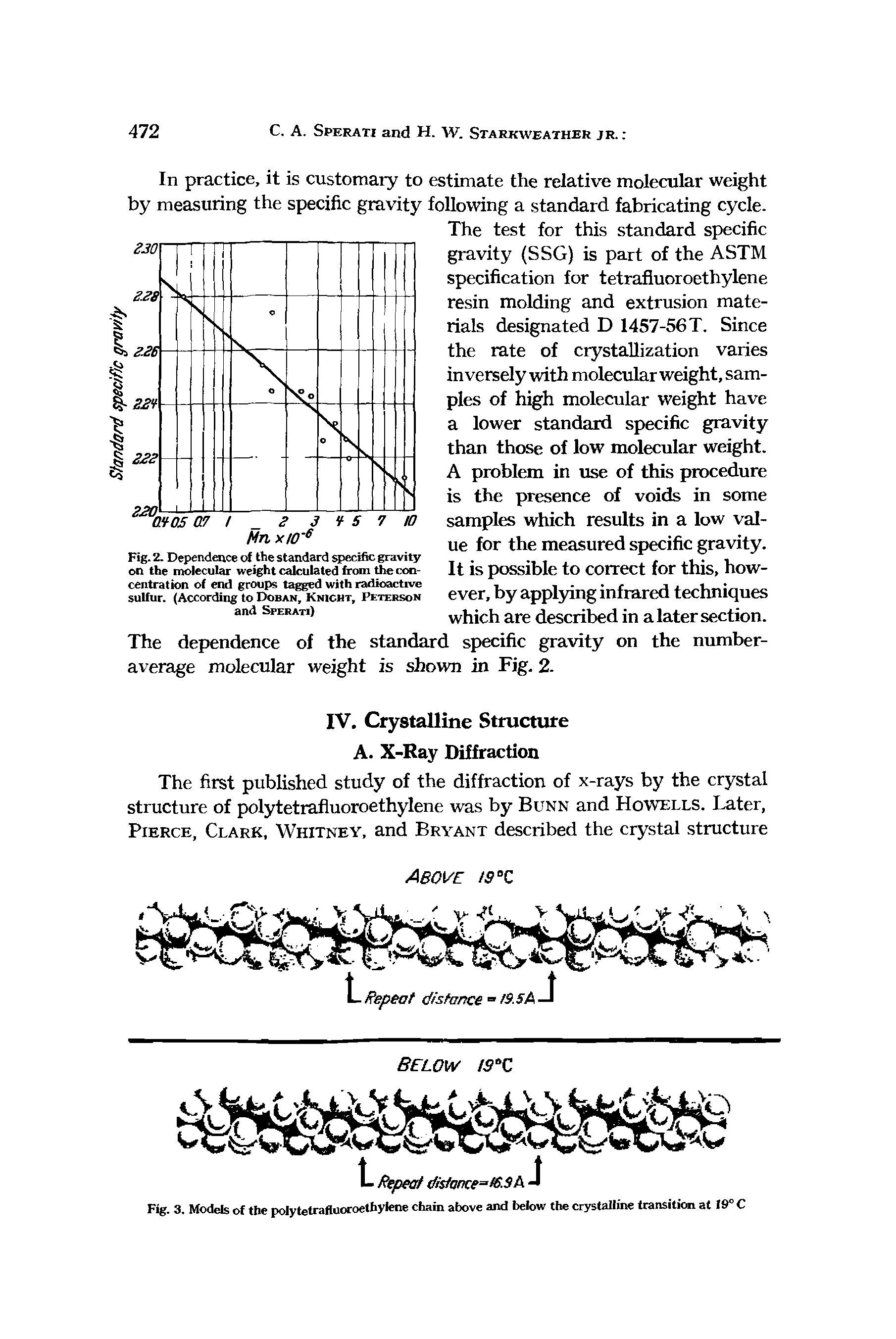 Fig. 3. Models of the polytetrafluoroethylene chain above and below the crystalline transition at 19° C...