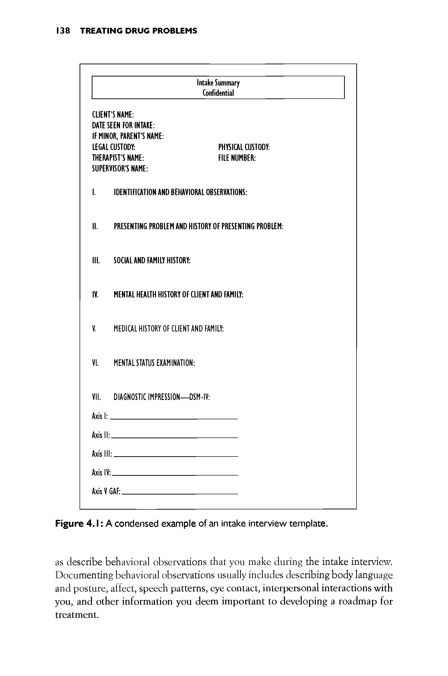 Figure 4.1 A condensed example of an intake interview template.