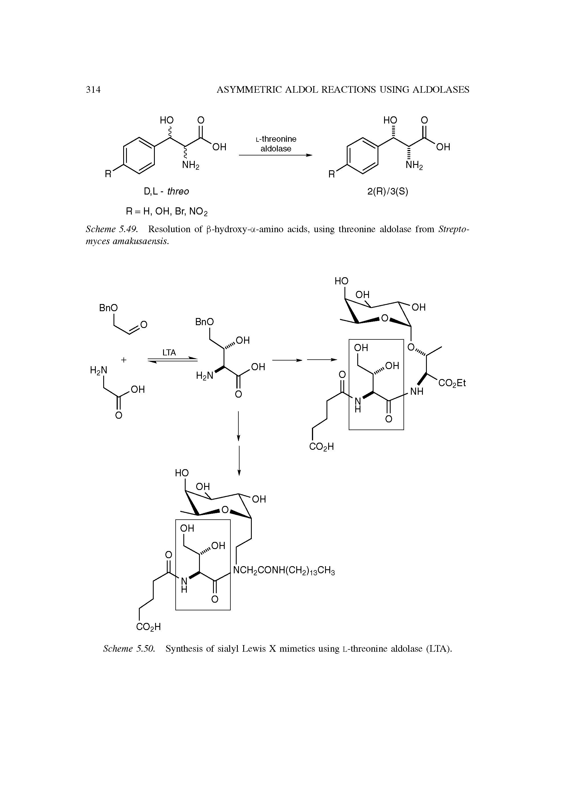 Scheme 5.50. Synthesis of sialyl Lewis X mimetics using L-threonine aldolase (LTA).