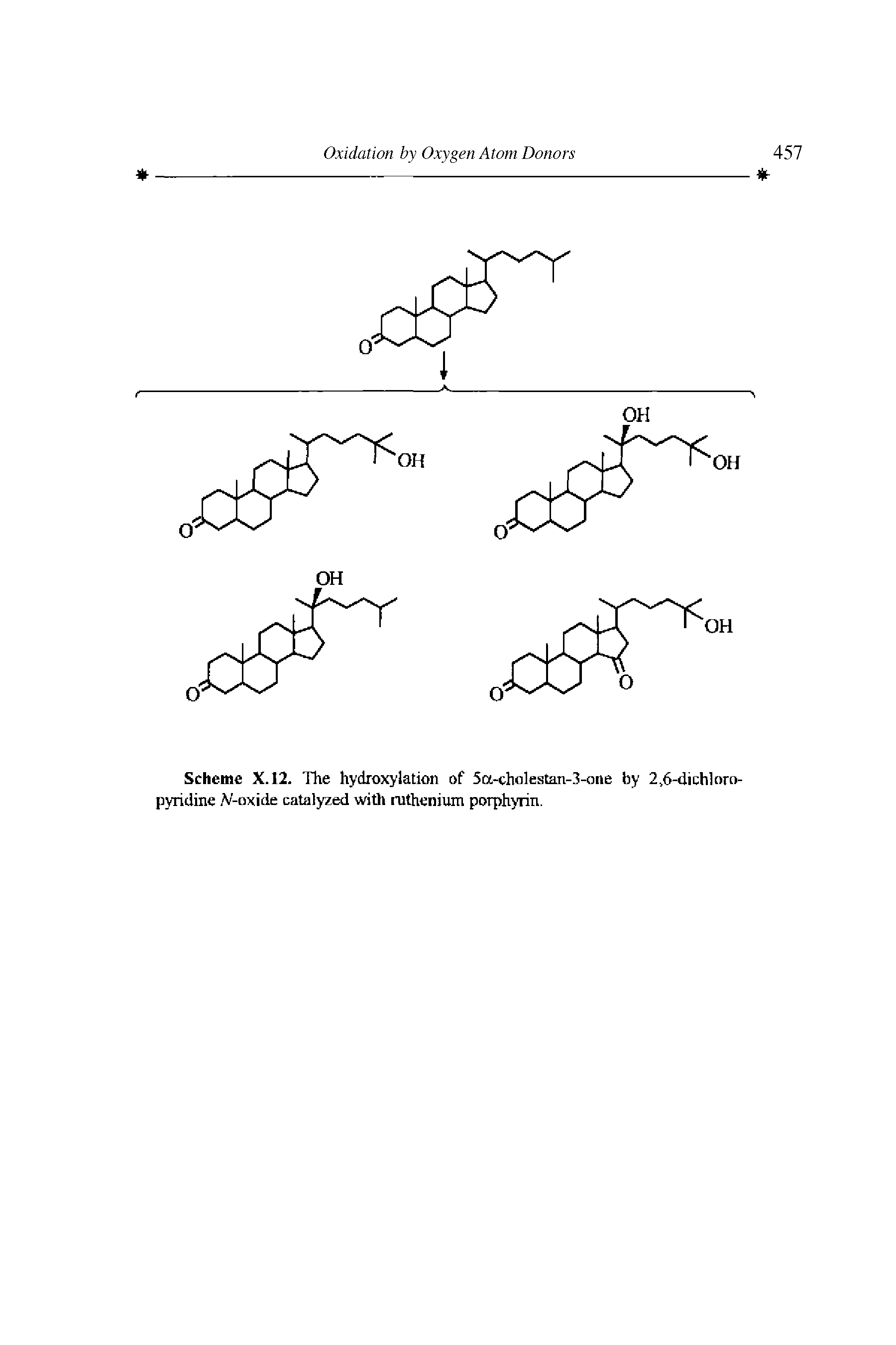 Scheme X.12. The hydroxylation of 5a-cholestan-3-one by 2,6-dichloro-pyridine N-oxide catalyzed with ruthenium porphyrin.