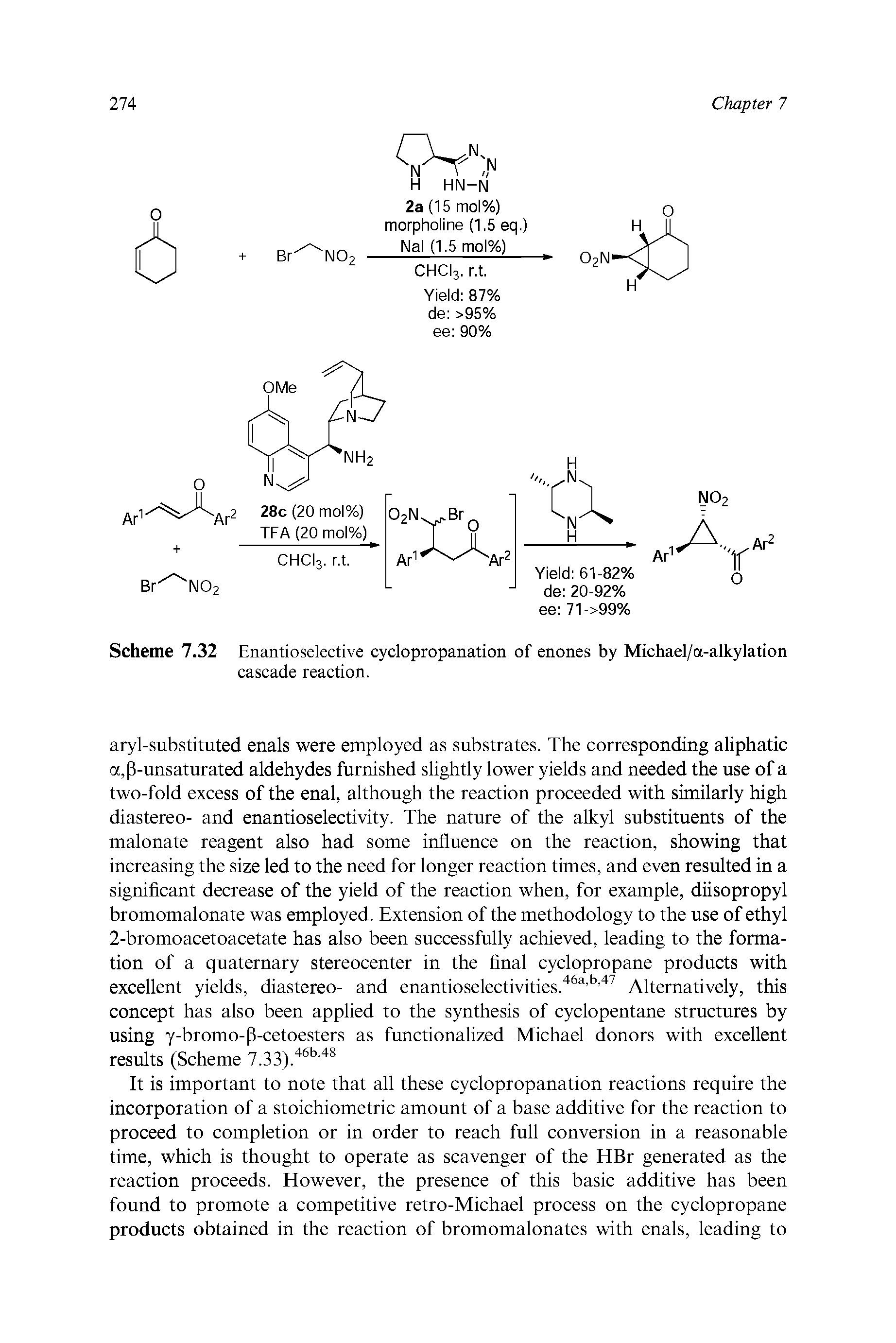 Scheme 7.32 Enantioselective cyclopropanation of enones by Michael/a-alkylation cascade reaction.