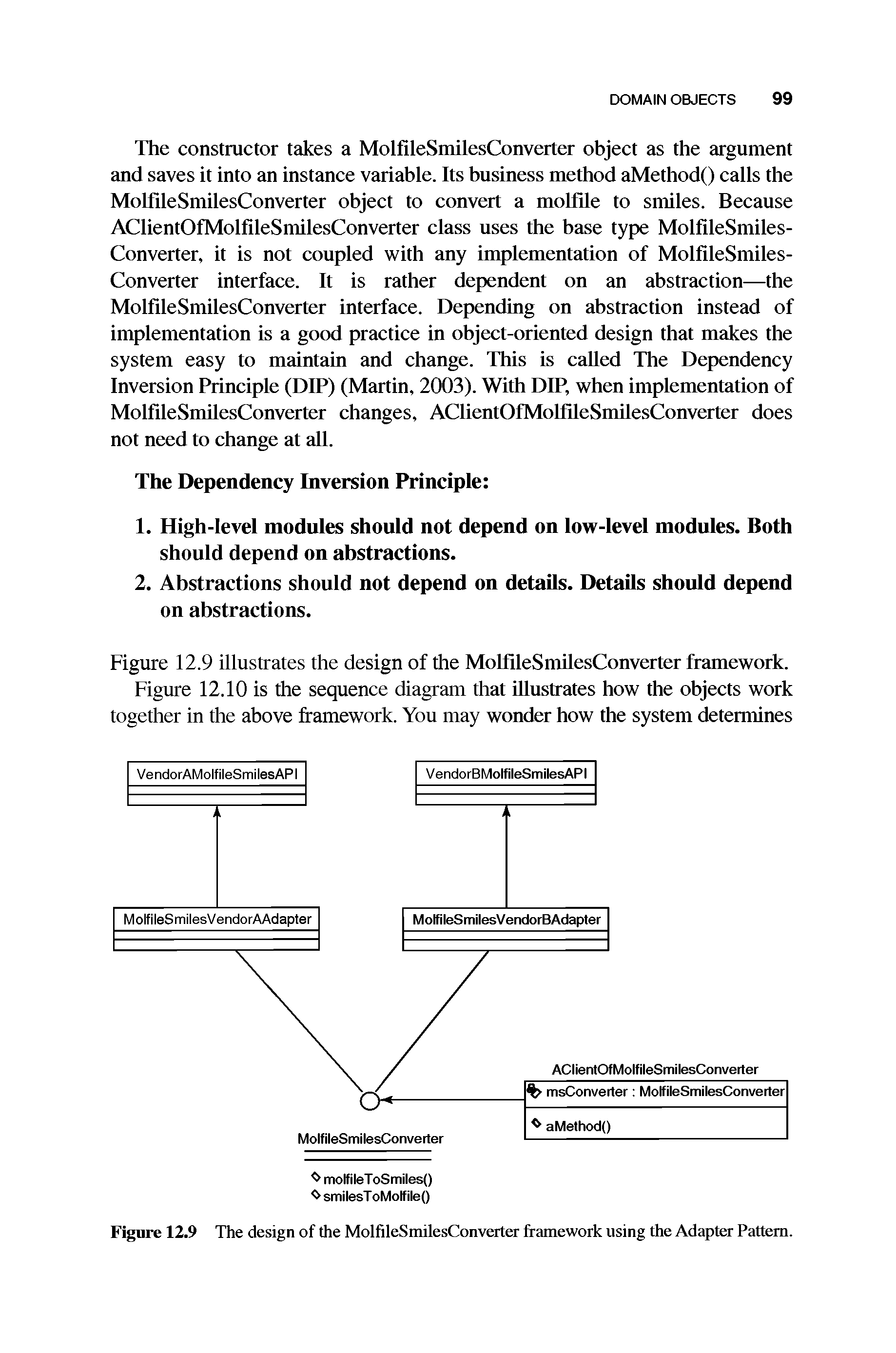 Figure 12.9 The design of the MolfileSmilesConverter framework using the Adapter Pattern.