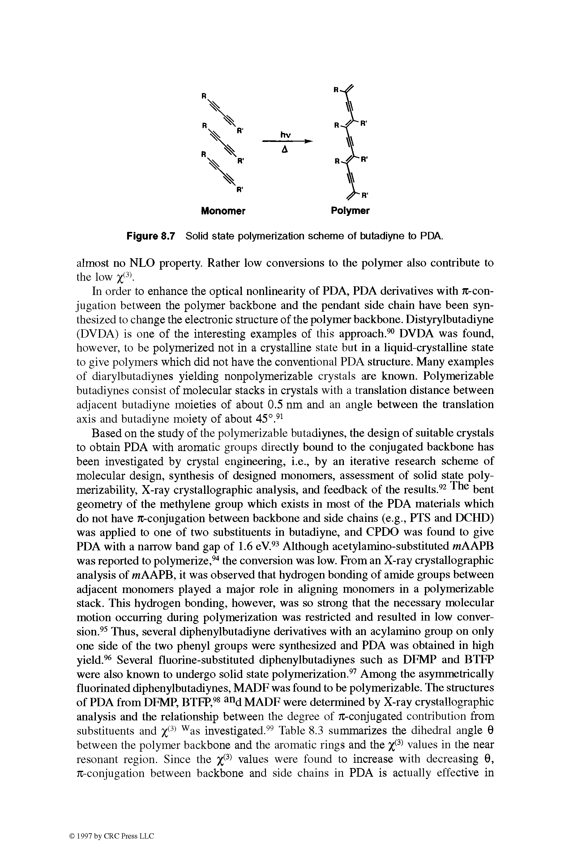 Figure 8.7 Solid state polymerization scheme of butadiyne to PDA.